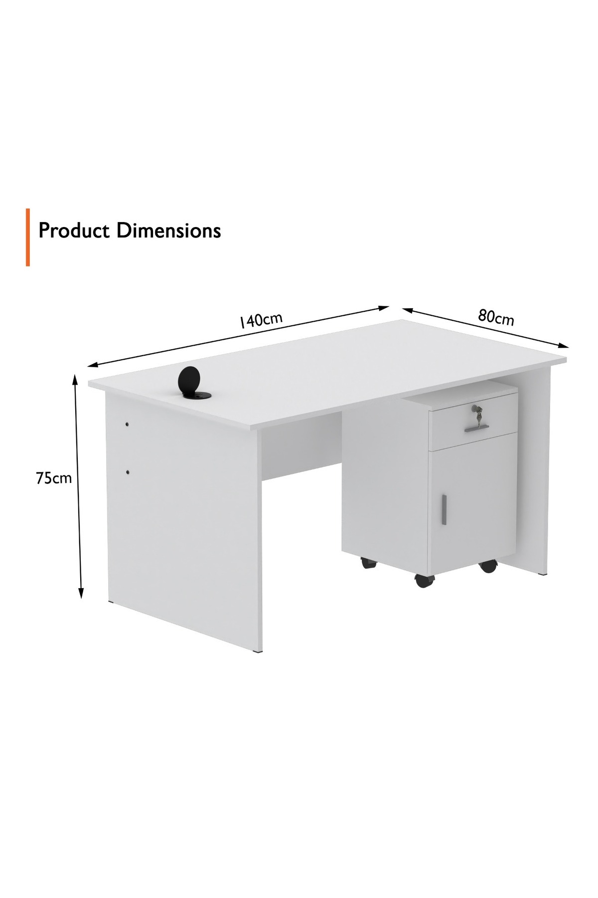 Mahmayi-MP1 140x80 White Writing Table With Drawers and Black 51-1H Round Desktop Power Module 3