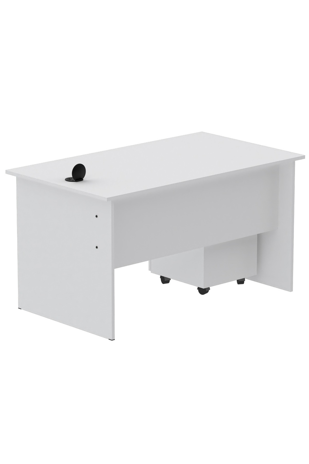 Mahmayi-MP1 140x80 White Writing Table With Drawers and Black 51-1H Round Desktop Power Module 6
