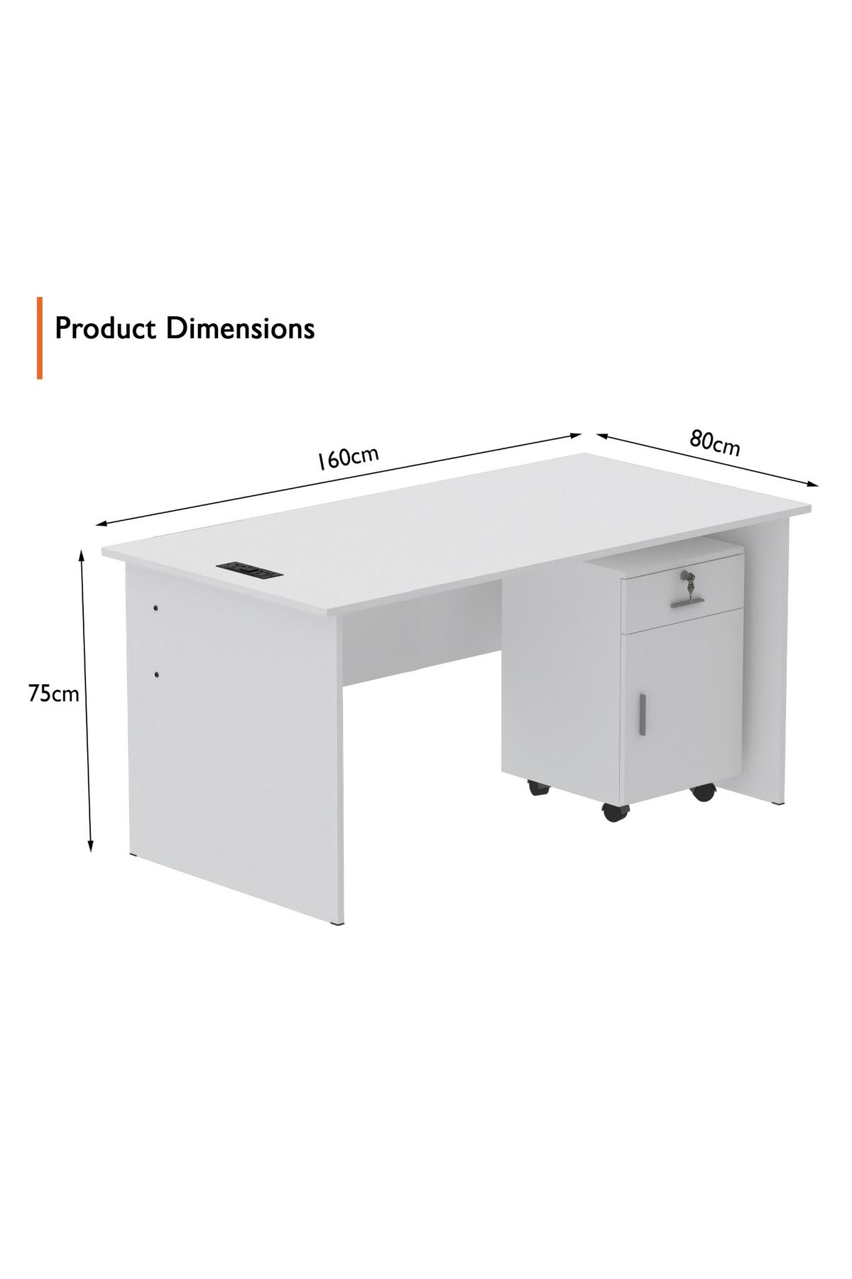 Mahmayi-MP1 160x80 White Writing Table With Drawers and Black BS01 Desktop Socket USB AC Port 3
