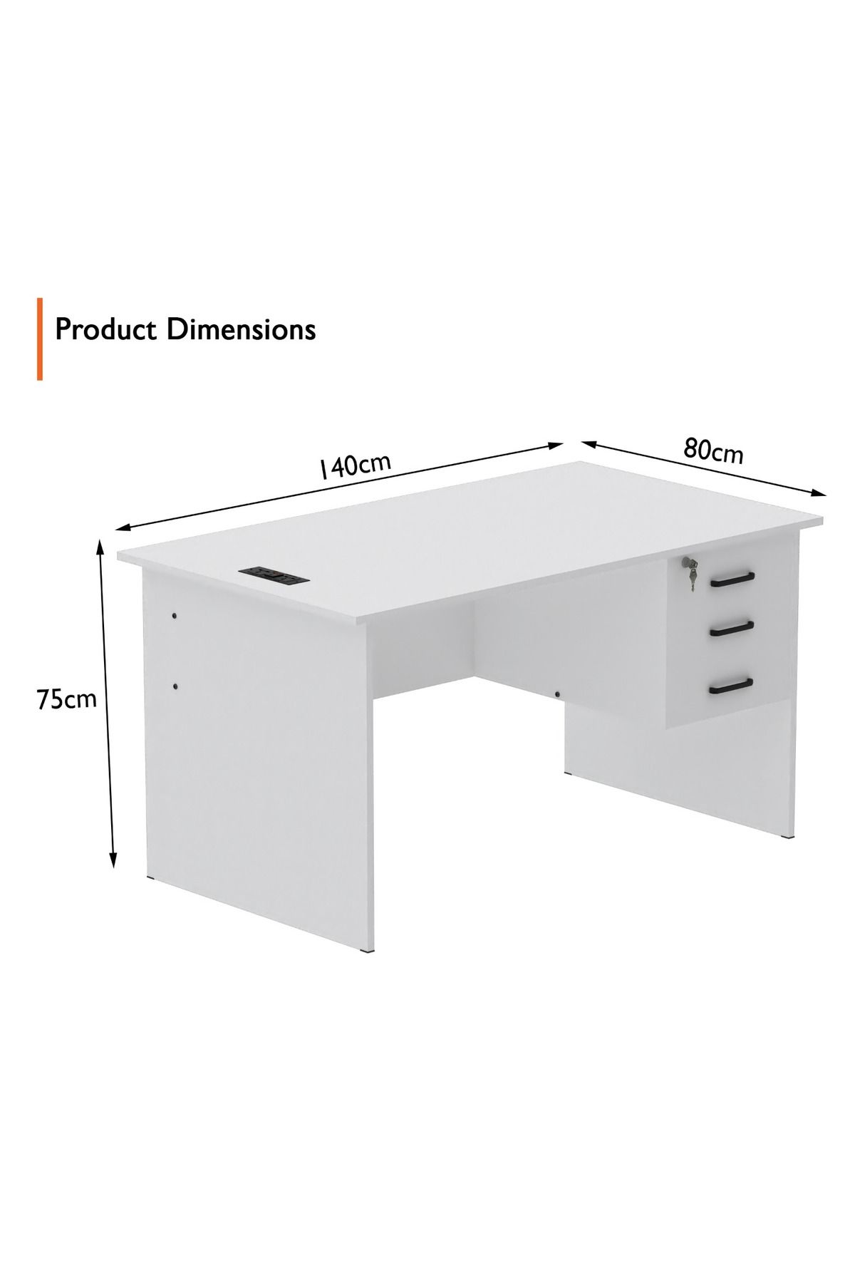 Mahmayi-Writing Table With Hanging Pedestal Attached Desktop Socket With USB AC Port - White 3