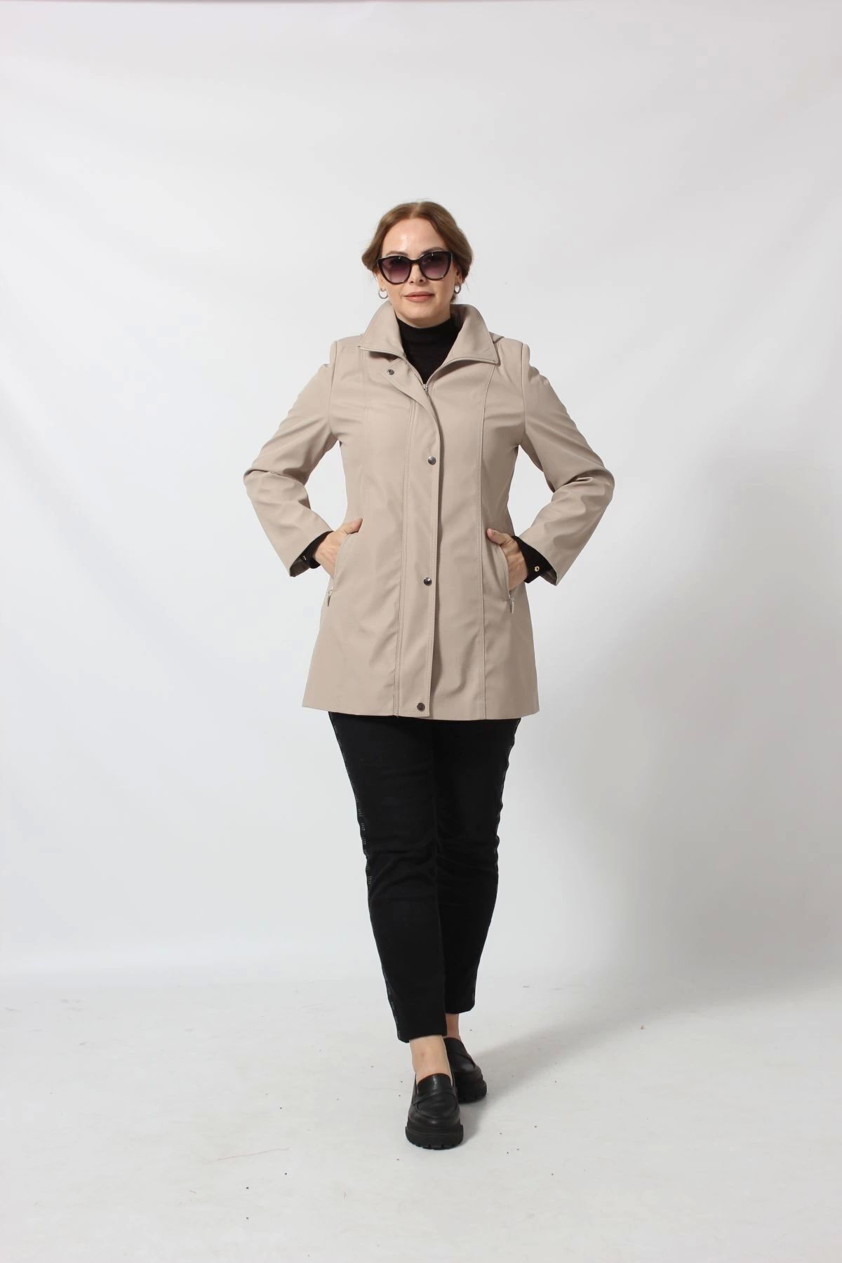 Moda Berray-1616 ZIPPERED POCKET DETAILED HOODED BONDITE JACKET 4