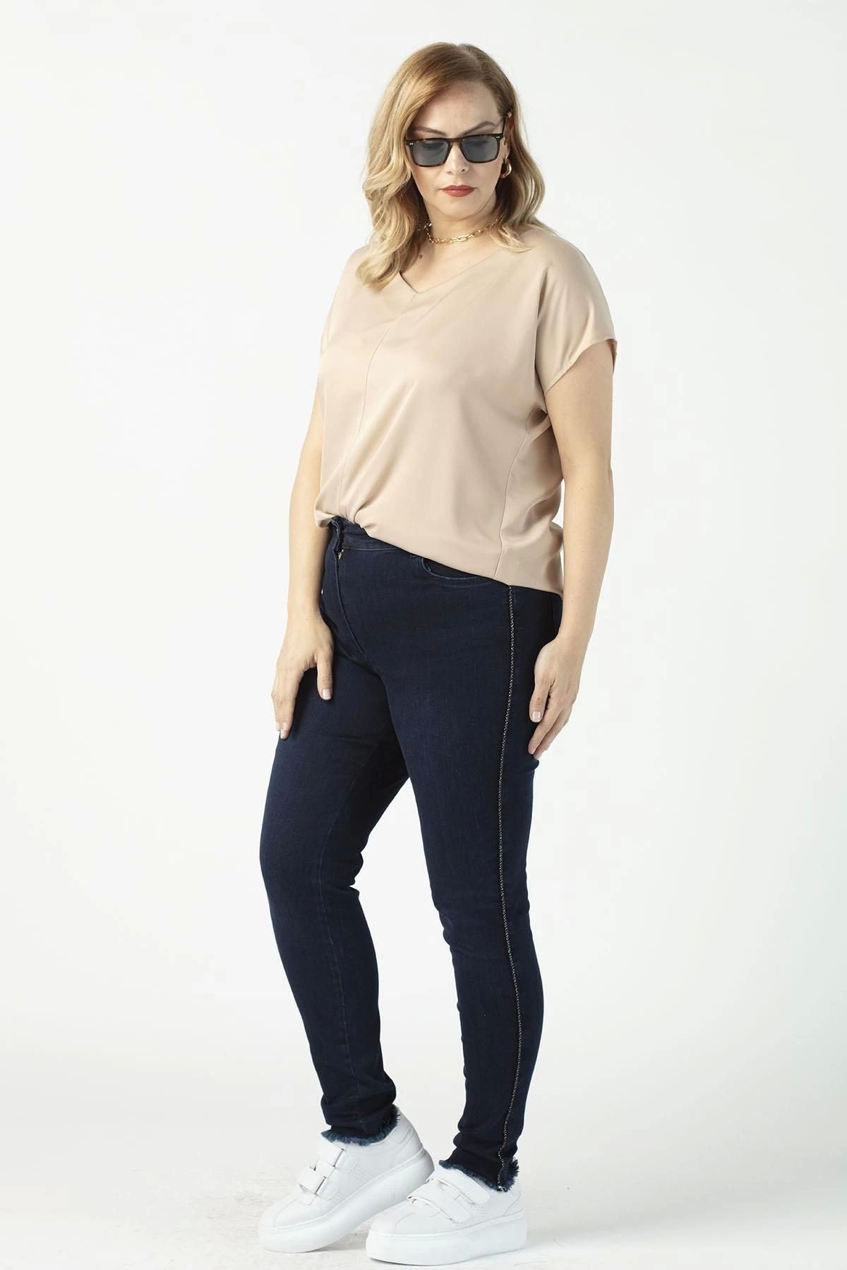 Moda Berray-P005m Pantaloni de blugi de mărime mare, cu sclipici rotund, cu picior subțire, albastru 2