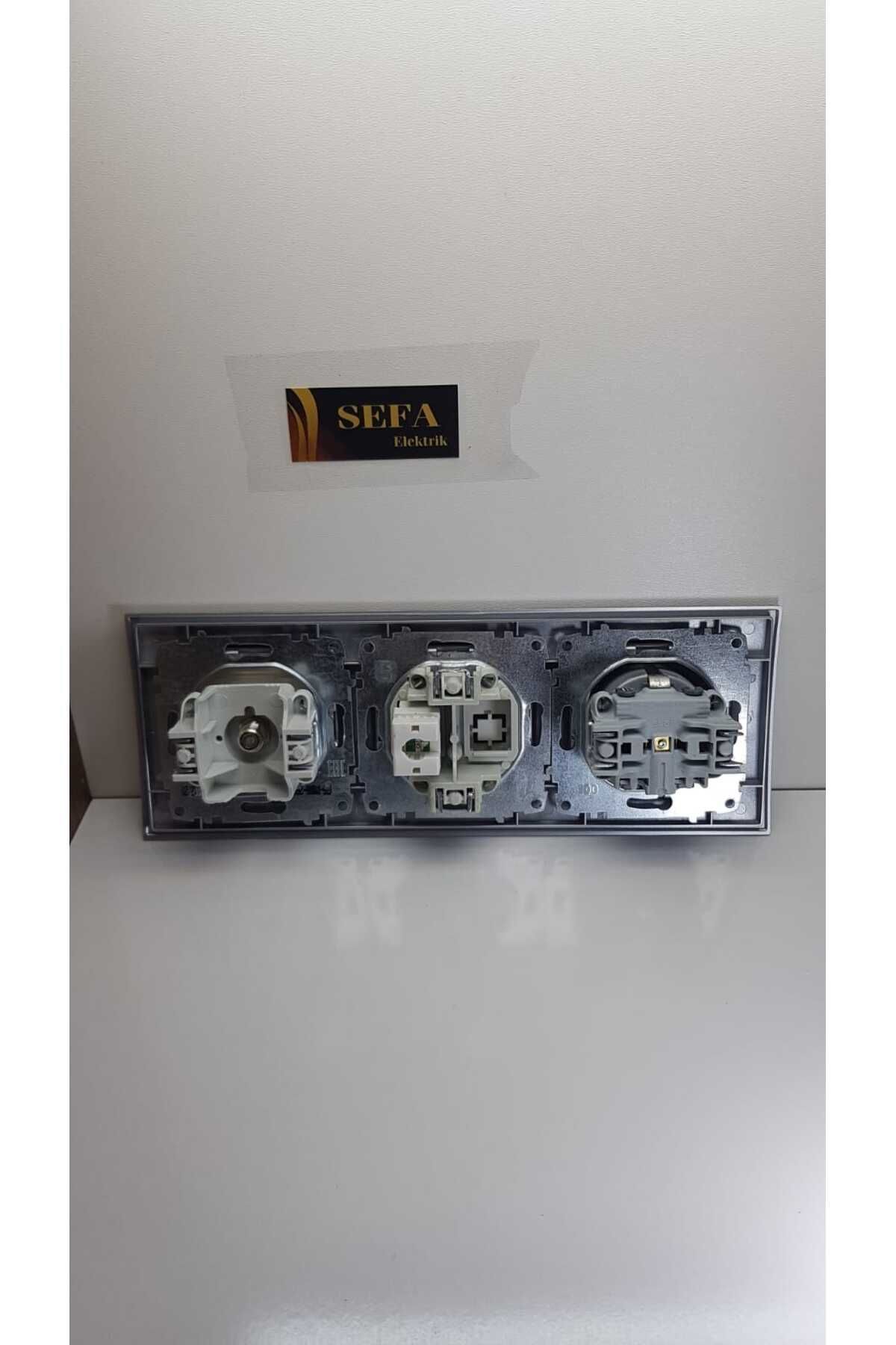 ELBİ-Zena Silverline Series - Metallic Gray, Phone Socket, Satellite Socket, Grounded Socket Framed Triple Suit 4