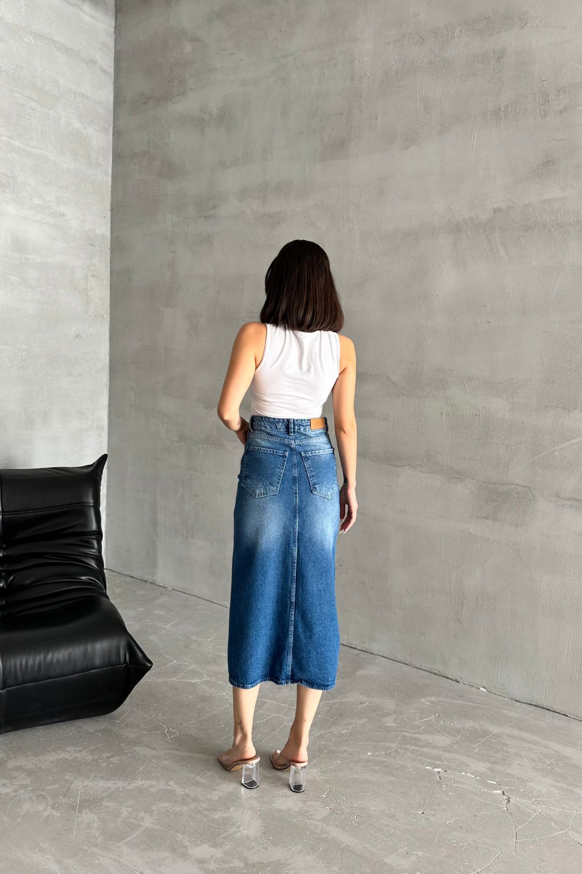 XRAY JEANS-Blugi de damă din bumbac Fusta lungă de blugi albastru deschis cu nasturi 5