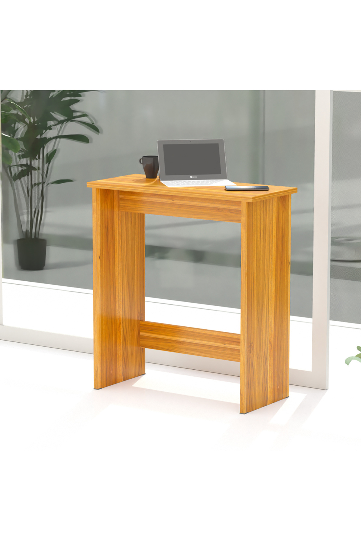 Mahmayi-Study Desk with Foot Rest Support, Executive Desks Ideal for Home and Office - Light Walnut 5