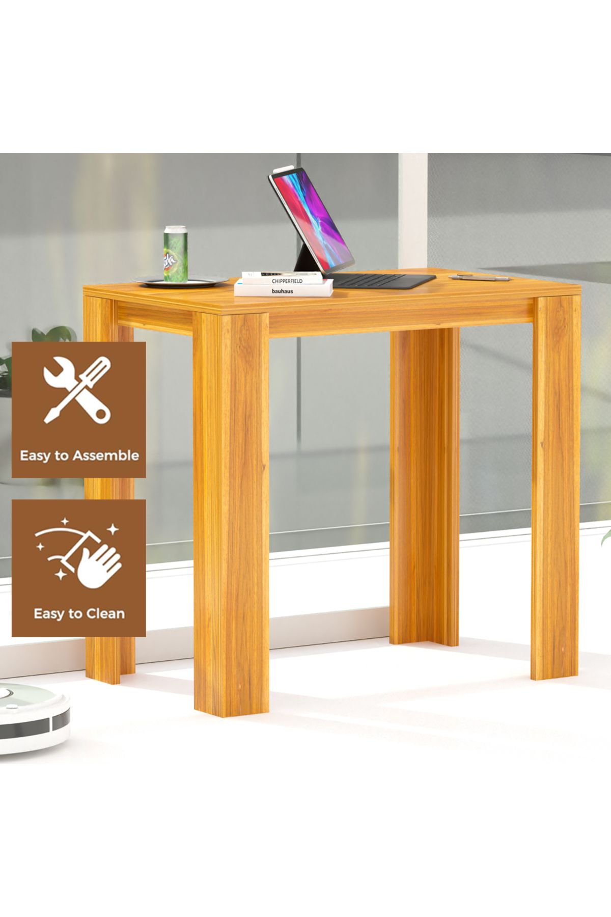 Mahmayi-Modern Study Desk Support, Modern Executive Desks Ideal for Office, Home - Light Walnut 4