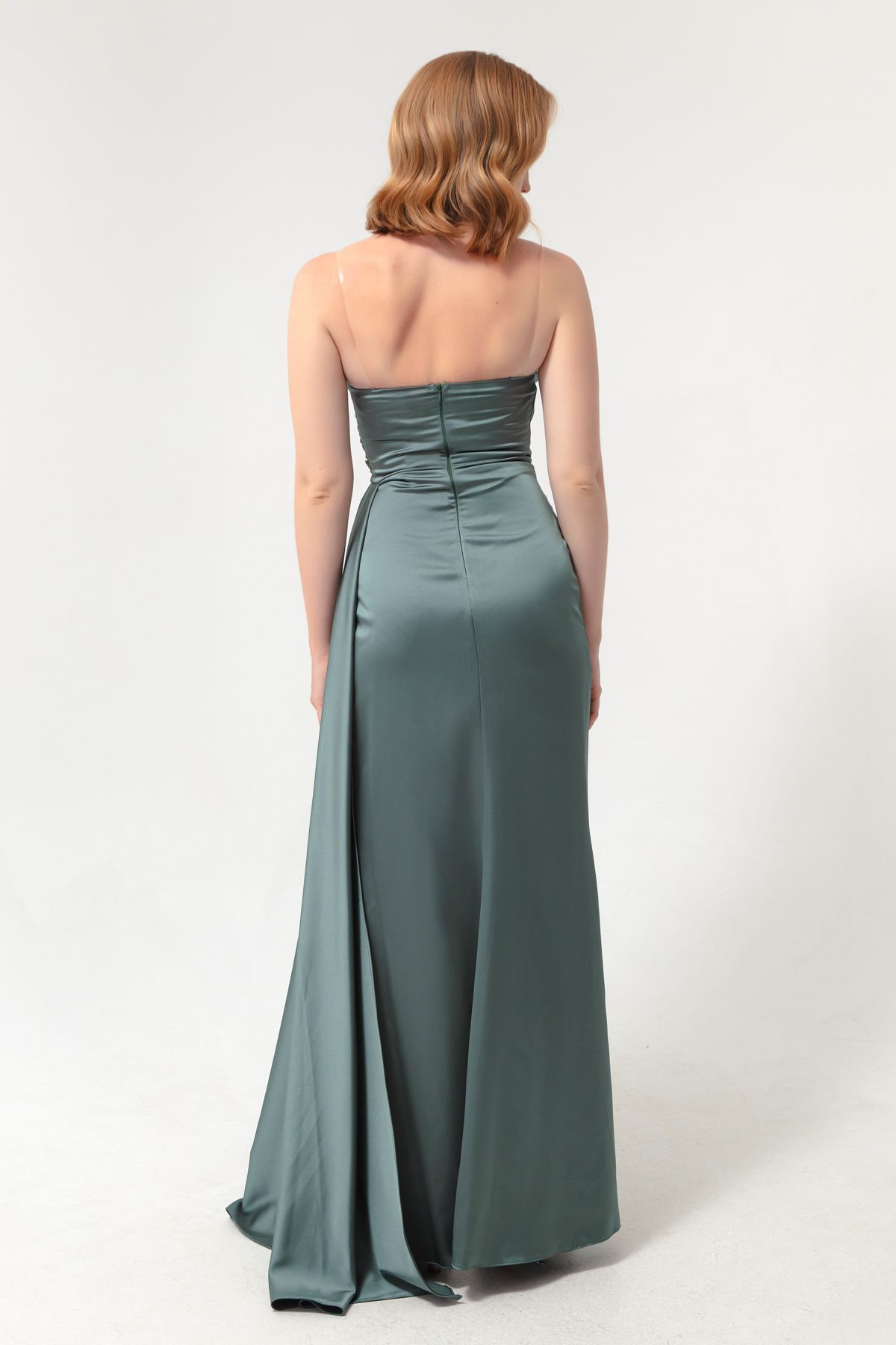 Lafaba-Rochie de seară lungă de damă, verde mentă, piept, piatră 5