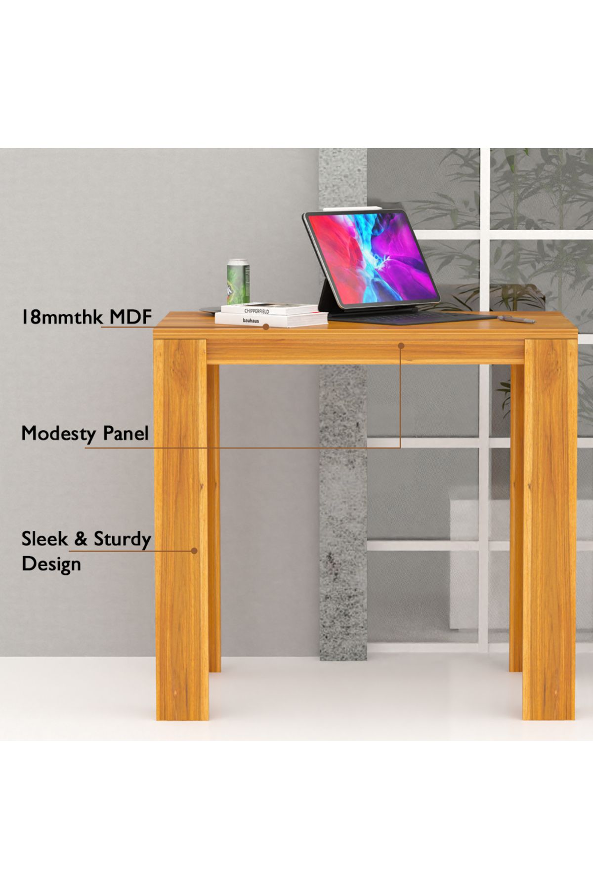 Mahmayi-Modern Study Desk Support, Modern Executive Desks Ideal for Office, Home - Light Walnut 3