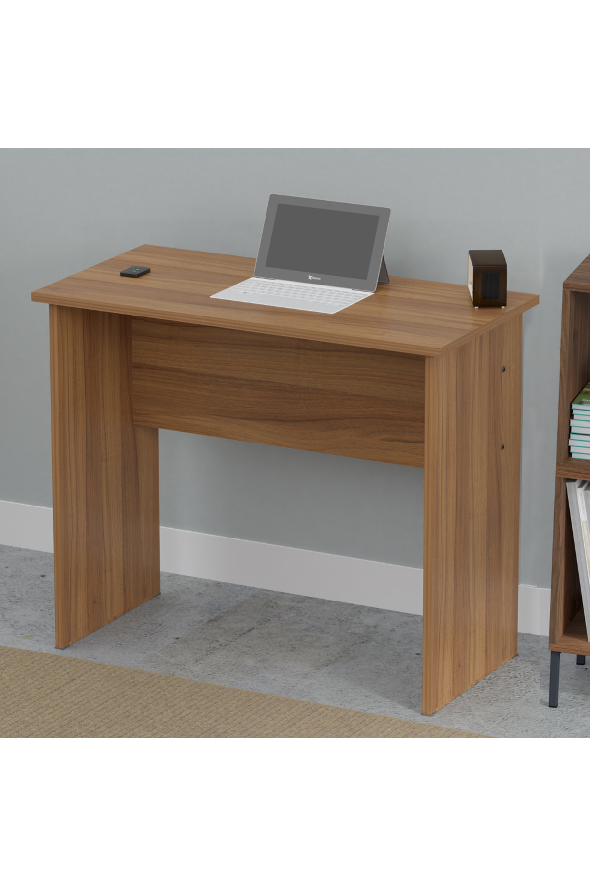 Mahmayi-Modern MP1 Study Table, 80x40 with Black BS02 Desktop Socket Natural Dijon Walnut 3