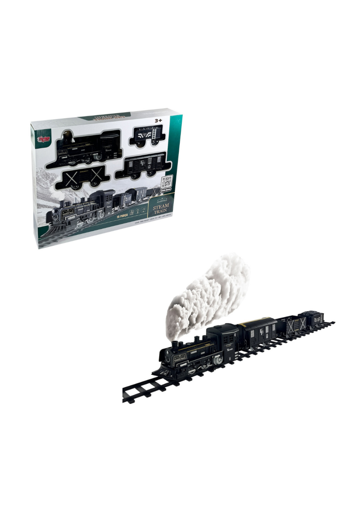 scntoys Oyuncak Sesli Işıklı Buharlı Tren 15 Parça Oyun Seti Buhar Atan Klasik Tren Classic Vagonlu Tren Set