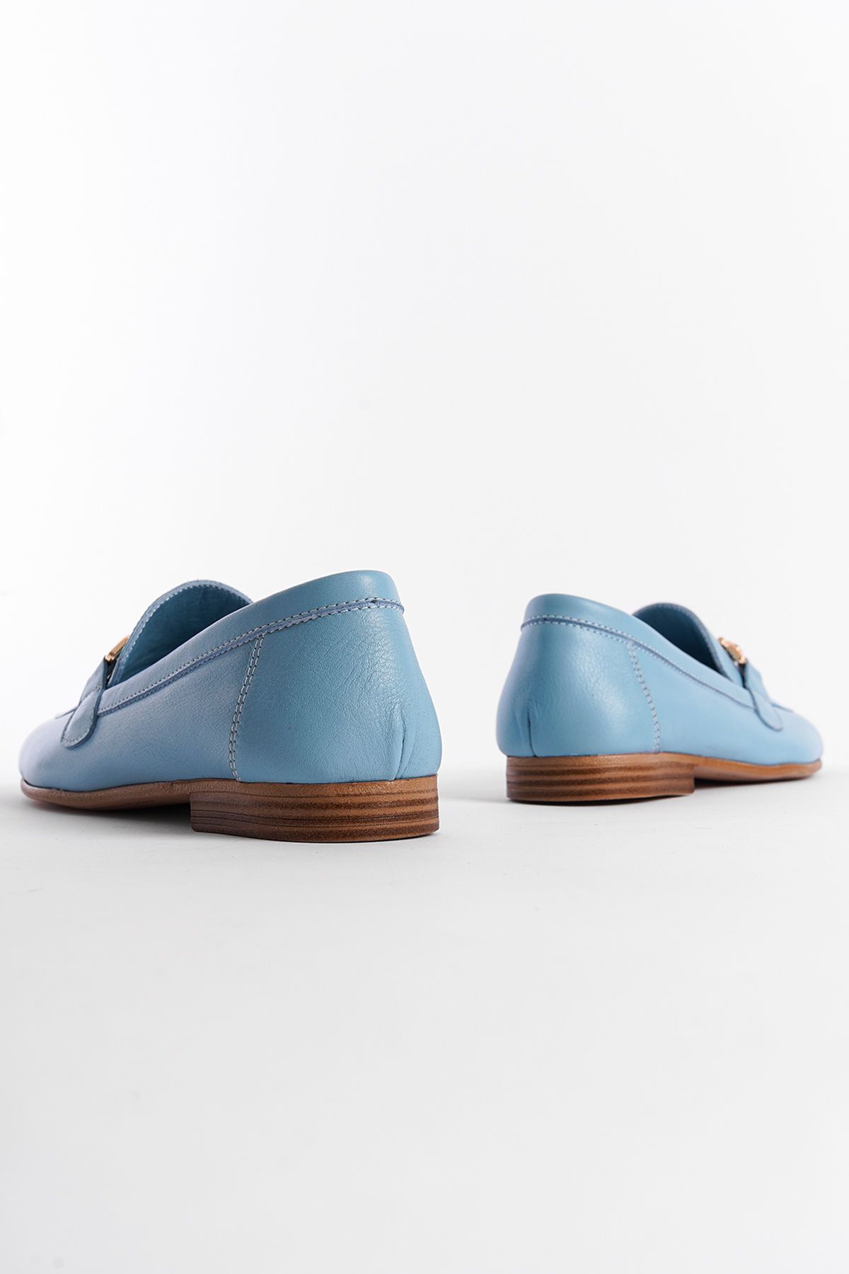 لوفر آبی زنانه چرمی واقعی Loafer اورجینال Capone Outfitters