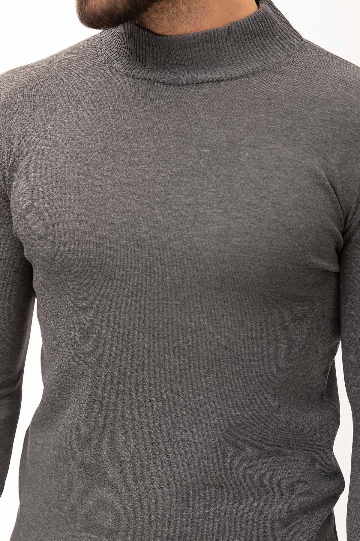 Mcr-Plain Anthracite Color Slim Fit Men's Half Turtleneck Sweater 3