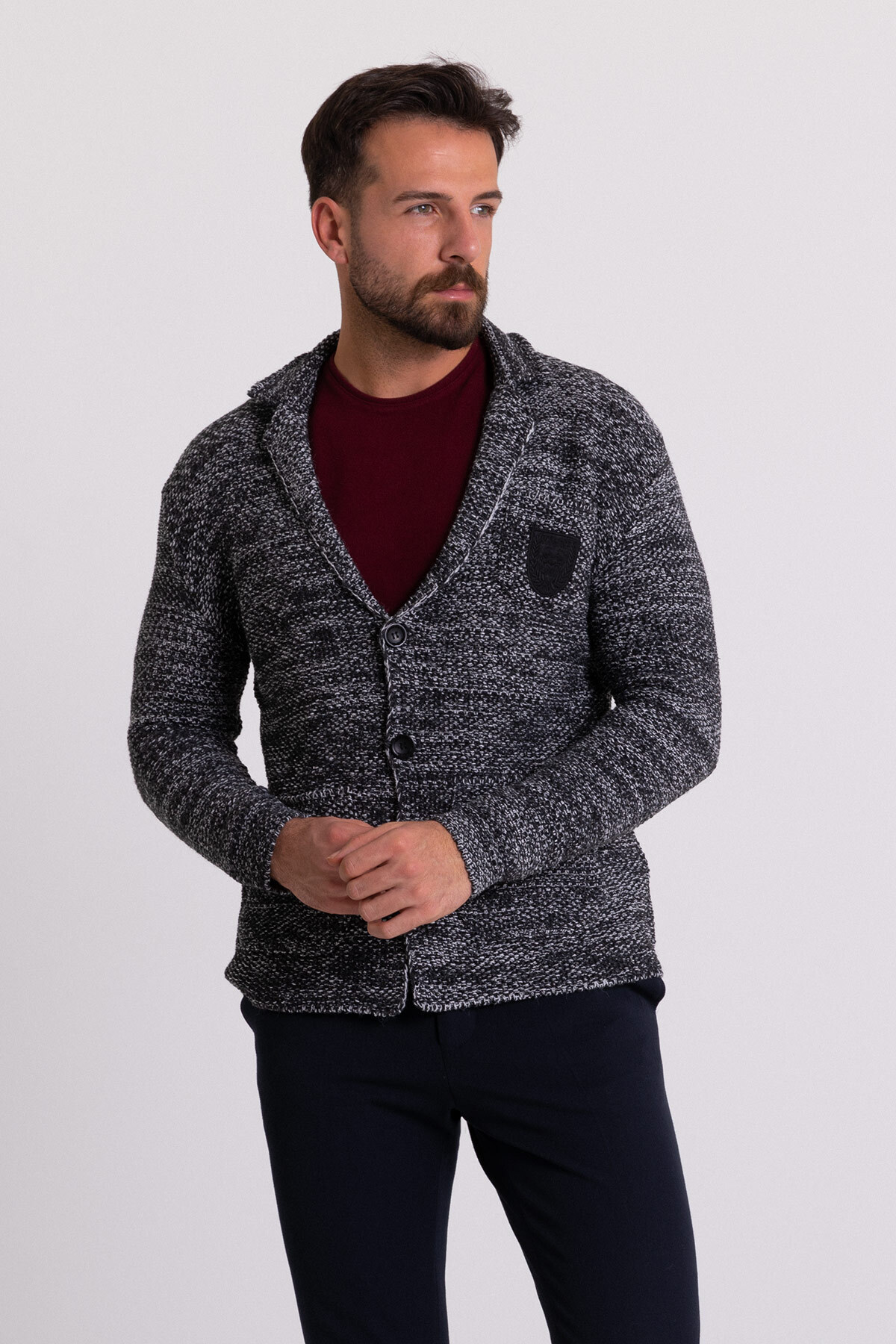 Mcr Kırçıllı Slim Fit Yün Erkek Triko Ceket Antrasit - 32214.17K görsel 4
