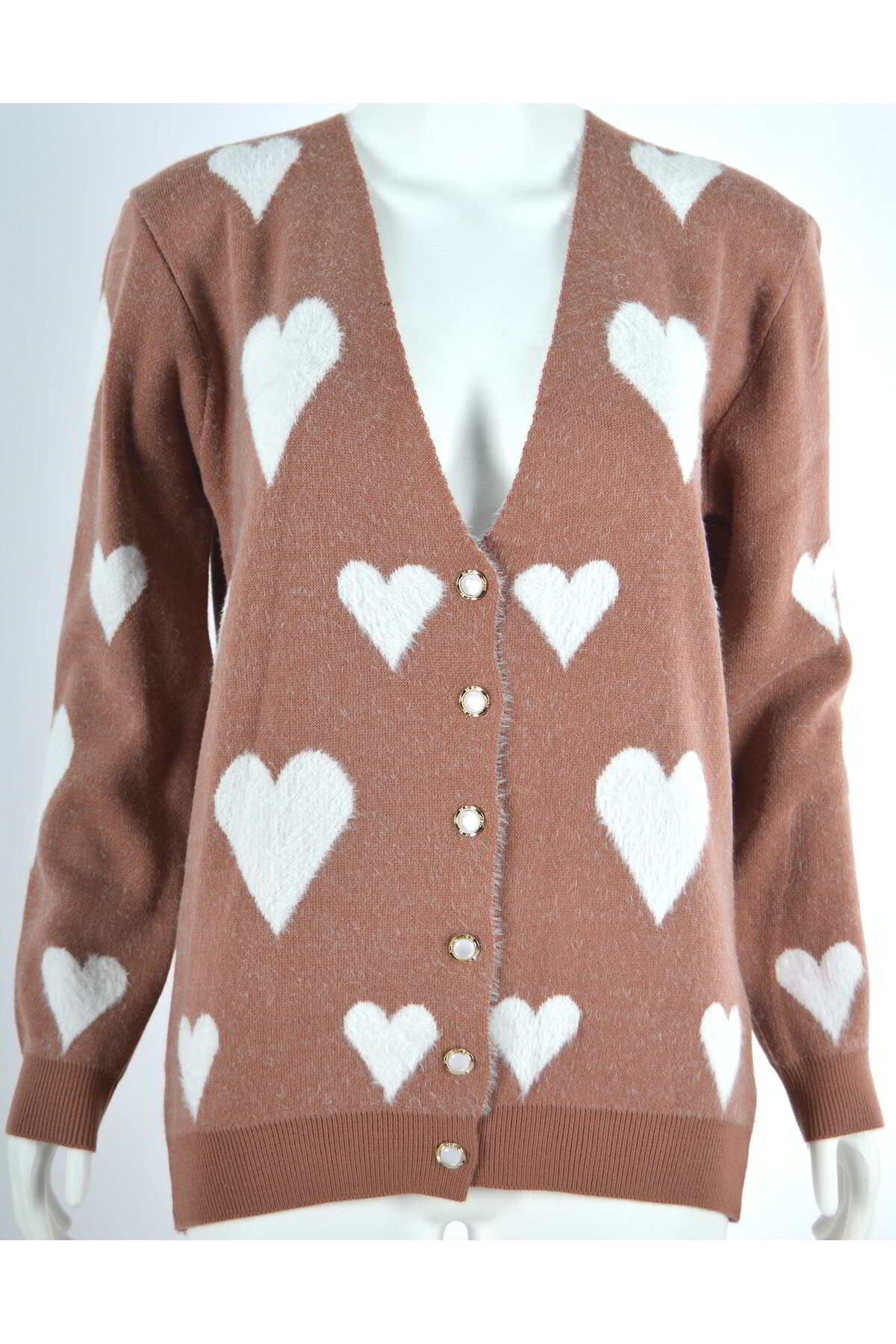 SAYZEN-Hearted Soft Textured Buttoned Women's Cardigan 1