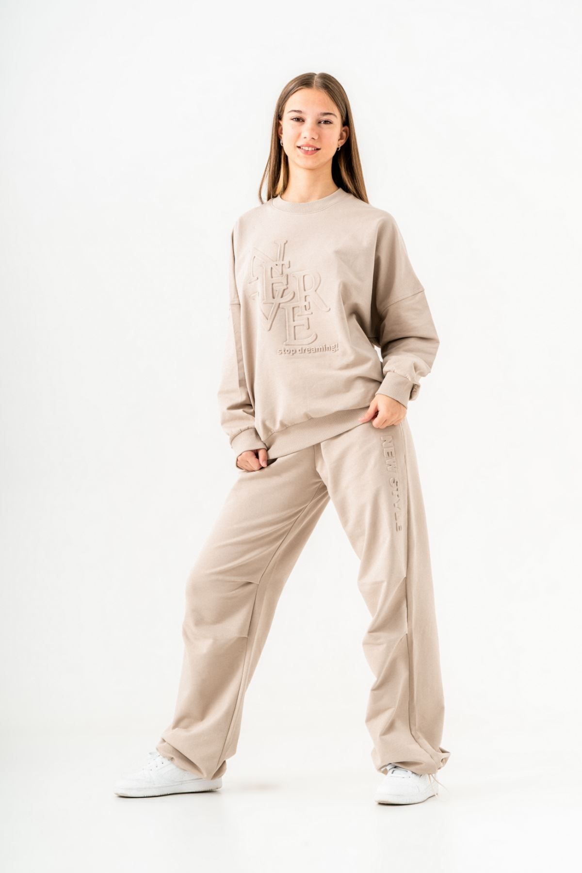 HAUSEkids-Bonjour Never 8-14 Years Girl's Tracksuit Set - Latte 1