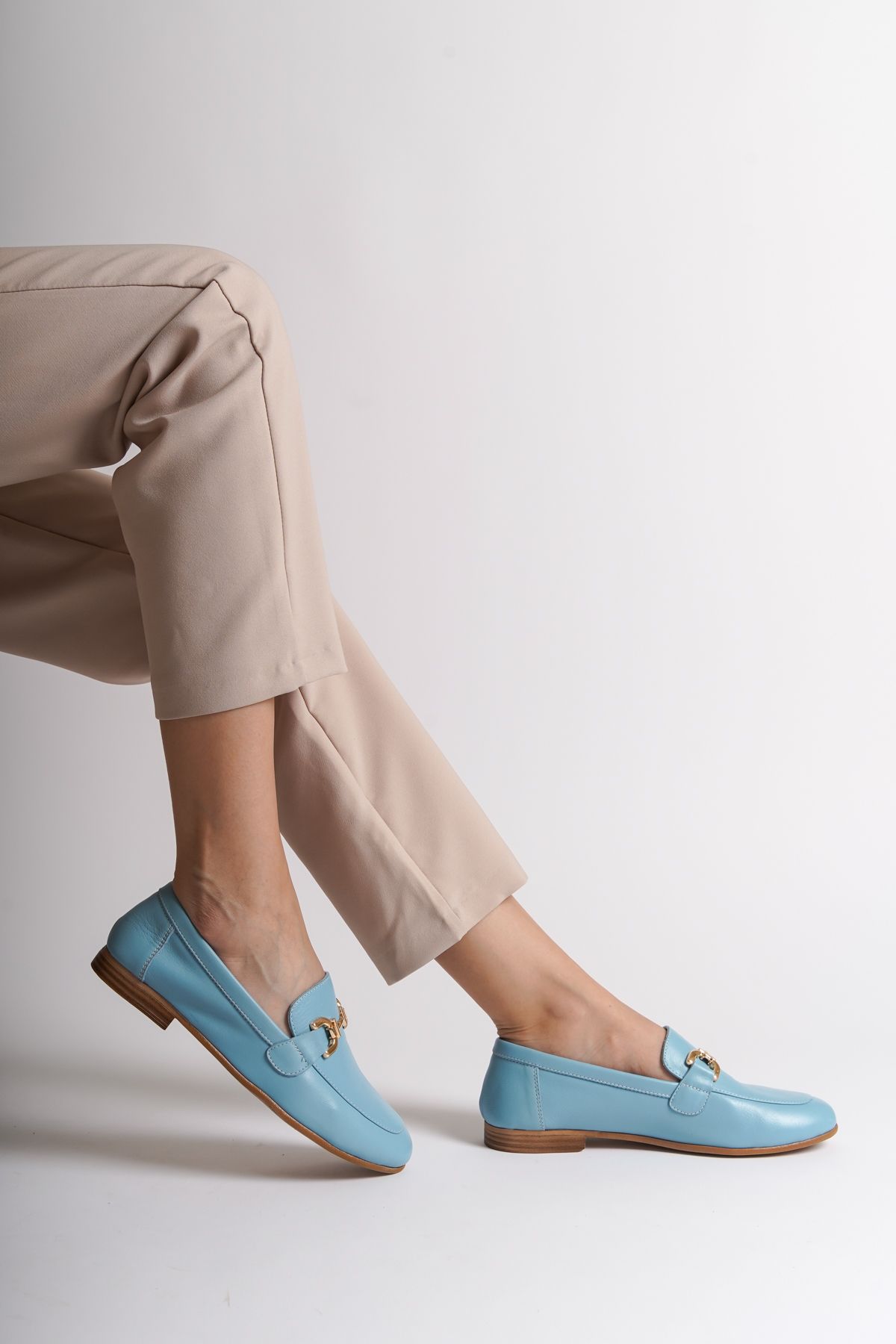 لوفر آبی زنانه چرمی واقعی Loafer اورجینال Capone Outfitters