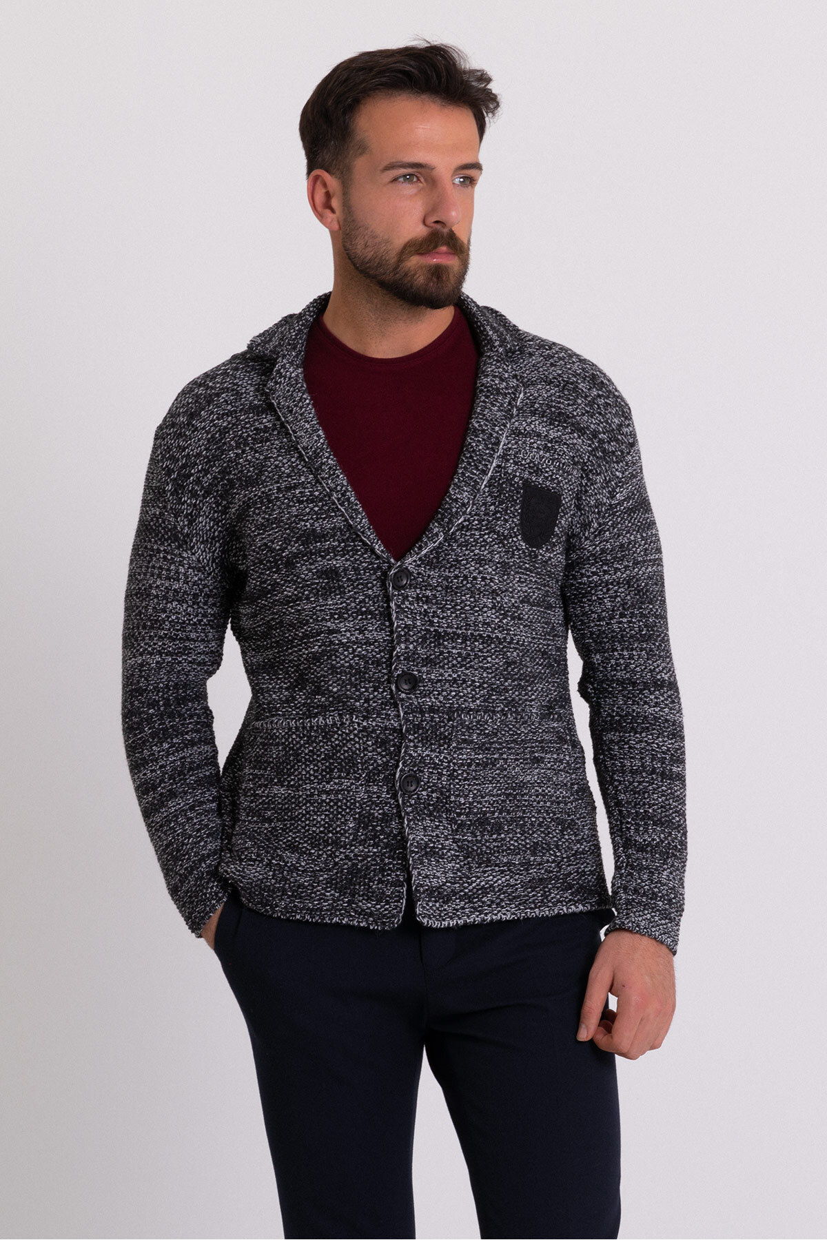 Mcr Kırçıllı Slim Fit Yün Erkek Triko Ceket Antrasit - 32214.17K görsel 3