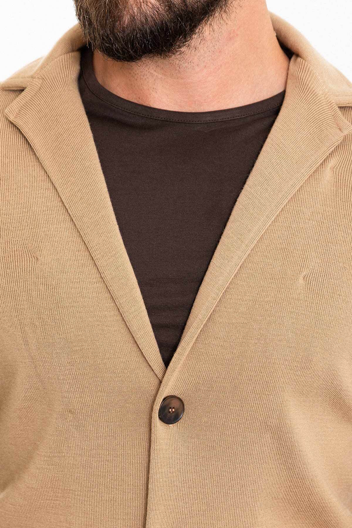 Düz Slim Fit Torba Cep Yün Erkek Triko Ceket Kamel - 11237.23K — رنگارنگ — تصویر 3 از 5