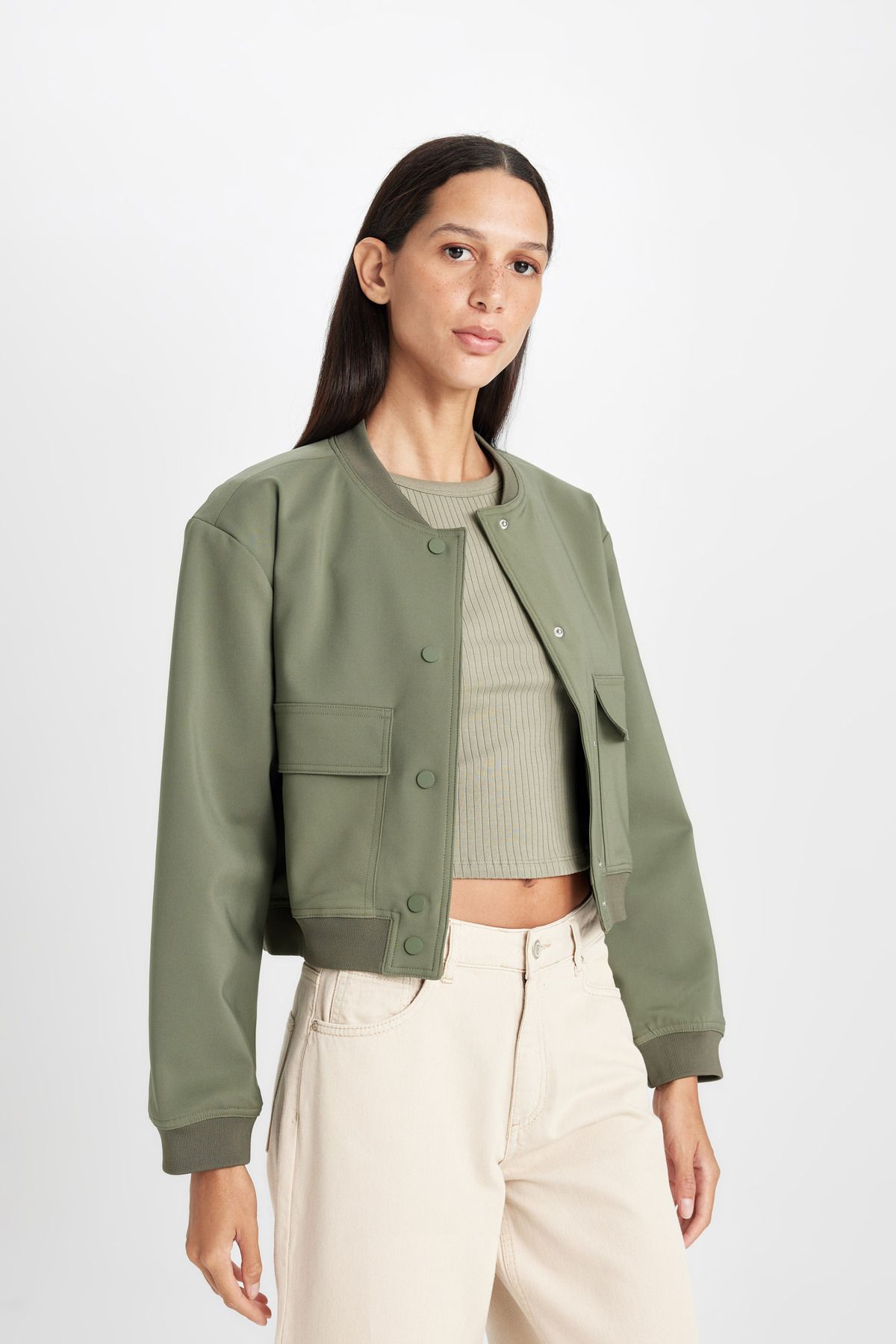 DeFacto-Crop Crew Neck Blazer Jacket 2