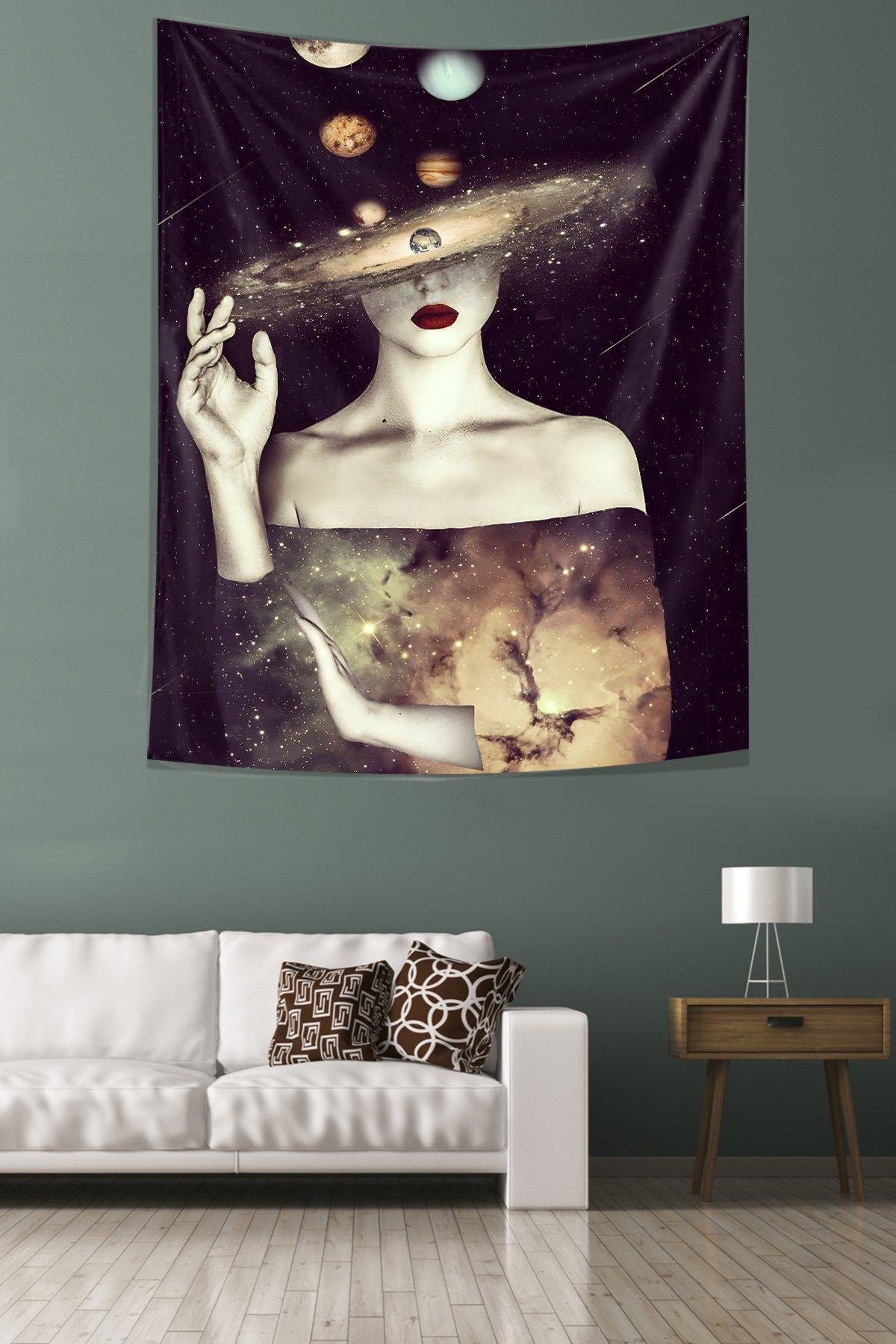 on the clouds-Space Galaxy Planet Analytical Women's Tapestry - Stain Resistant Fabric, Wall Cover and Carpet 1