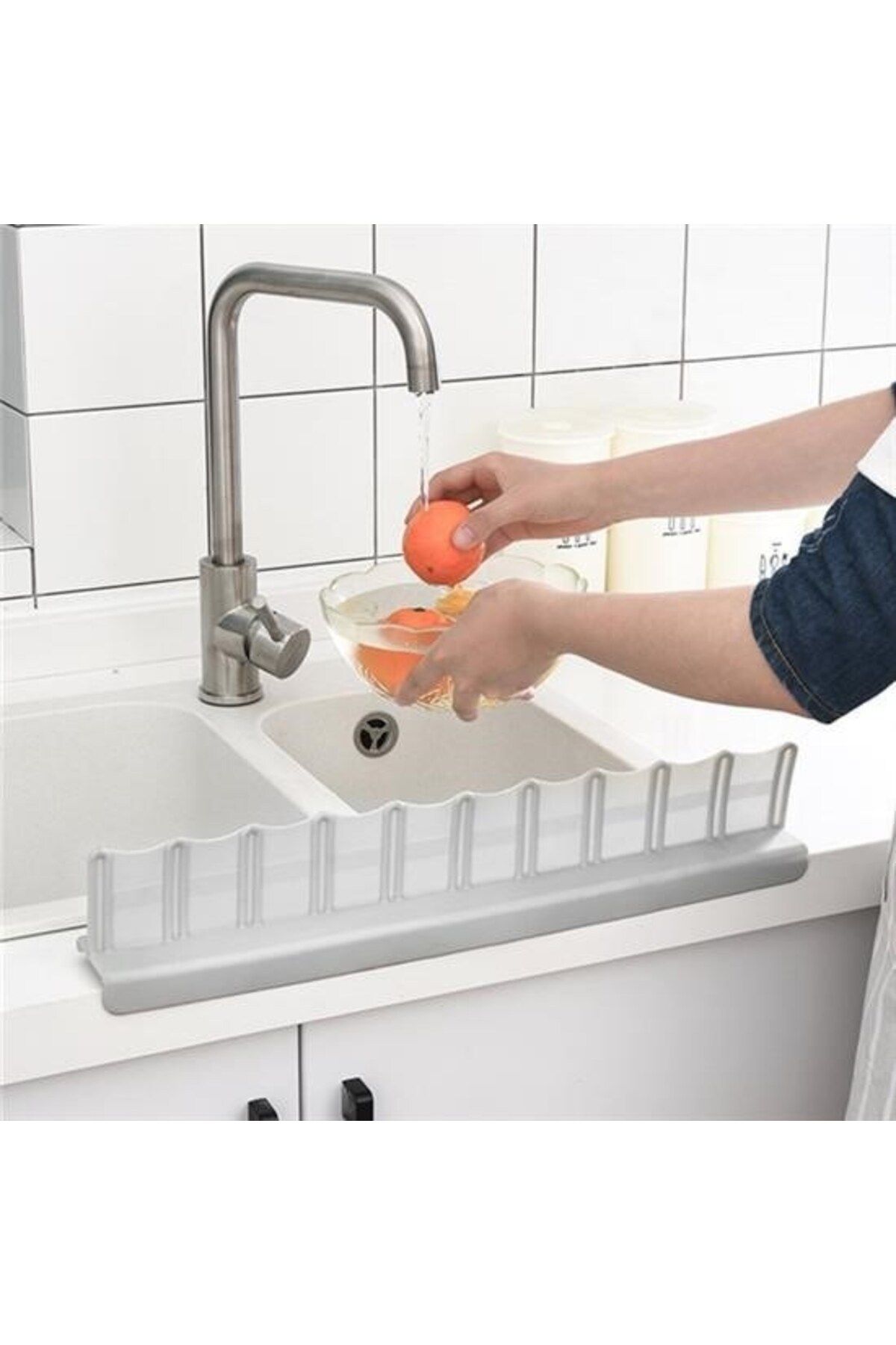 E BULURUM BUFFER® Vantuzlu Kauçuk Sıvı Su Sızdırmaz  Mutfak Banyo Duş Bariyeri Lavabo Kenar Tutucu Set