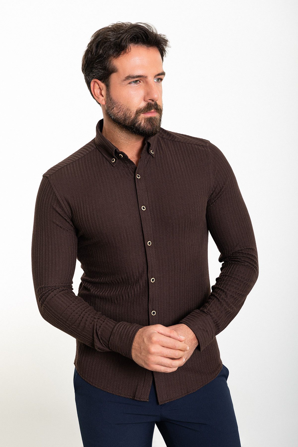 Mcr-Striped Brown Slim Fit Men's Shirt 3