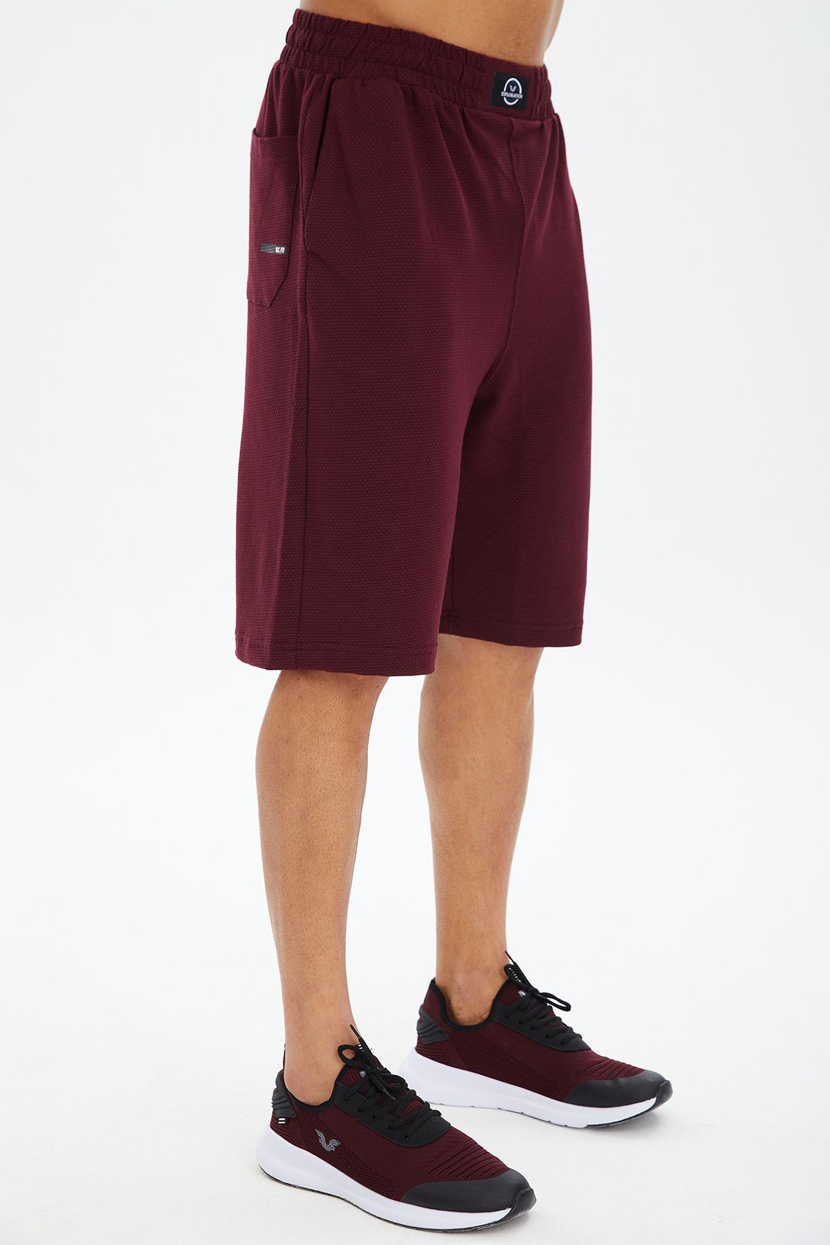 bilcee-Men's Claret Red Soft Textured Oversize Crew Neck Short Sleeve Sports T-Shirt Shorts Suit 0690 4