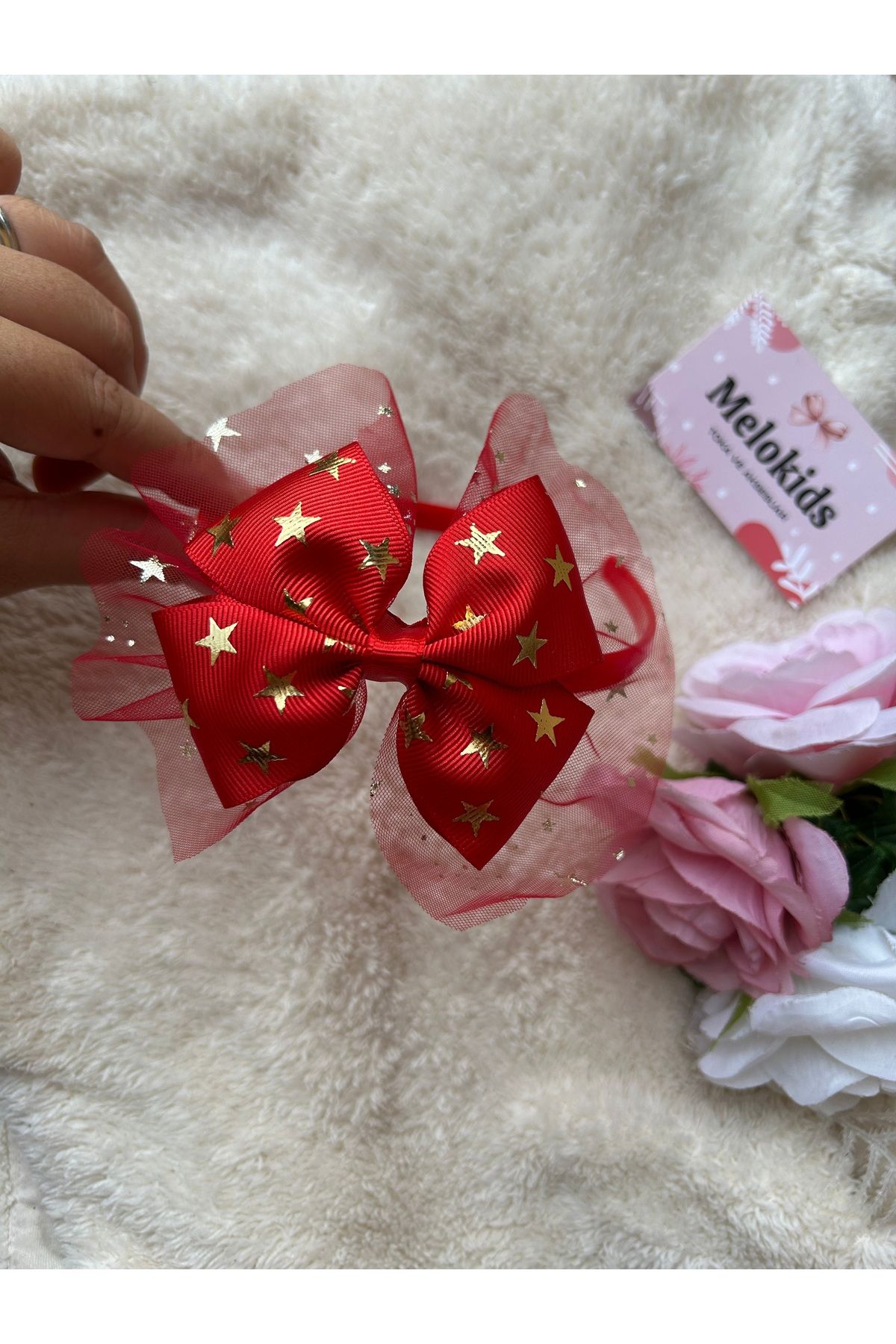 Melo-Custom-Made Ribbon Crown Buckle with Star Pattern Ribbon Loose Detail 2