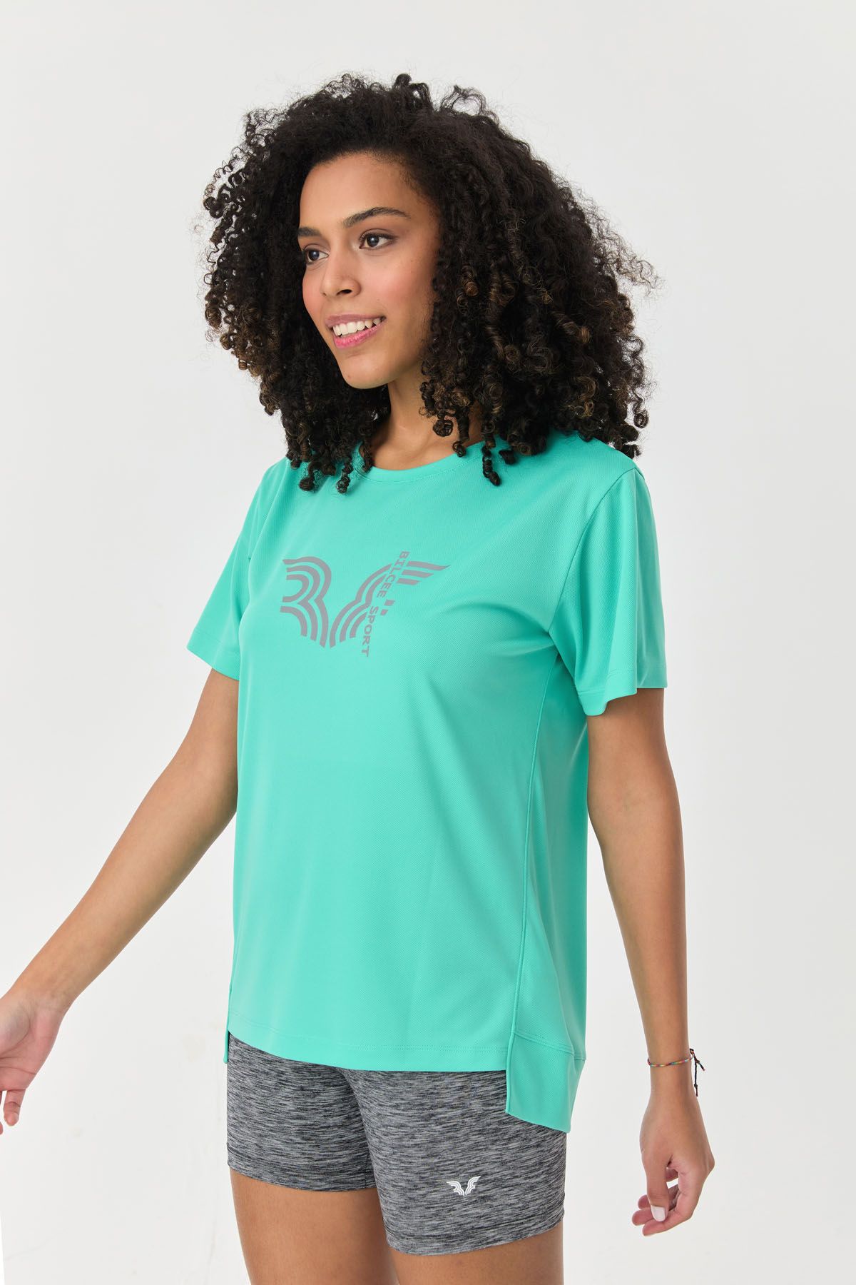 bilcee-Women's Turquoise Quick Dry Lightweight Printed Short Sleeve Training/Sports Crew Neck T-Shirt 9706 5