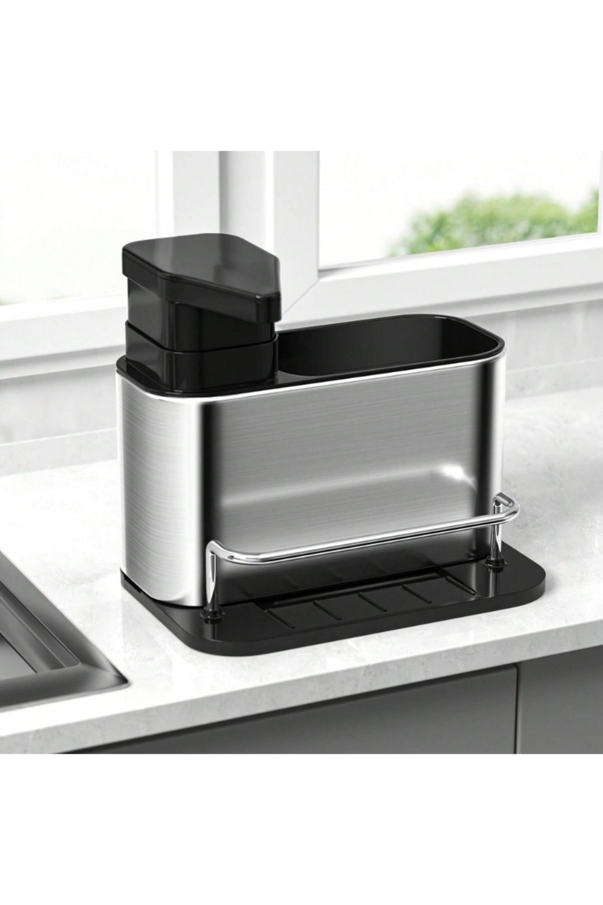 Choice-Dish Soap Dispenser 3-in-1 Kitchen Stainless Steel Tableware Soap Dispenser, Sponge Holder, Sink Org 1