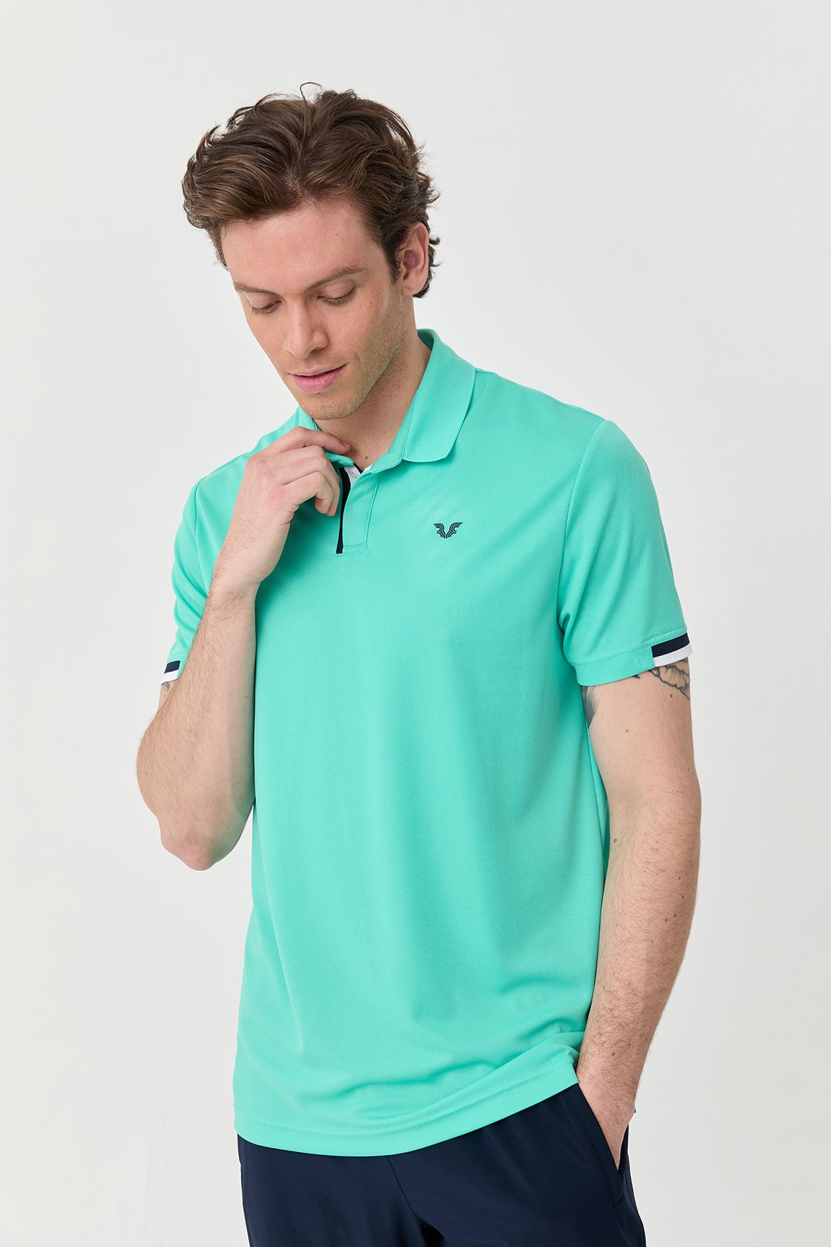 bilcee-Men's Turquoise Quick Dry Plain Lightweight Buttoned Training & Casual Basic Polo Collar T-Shirt 0508 3