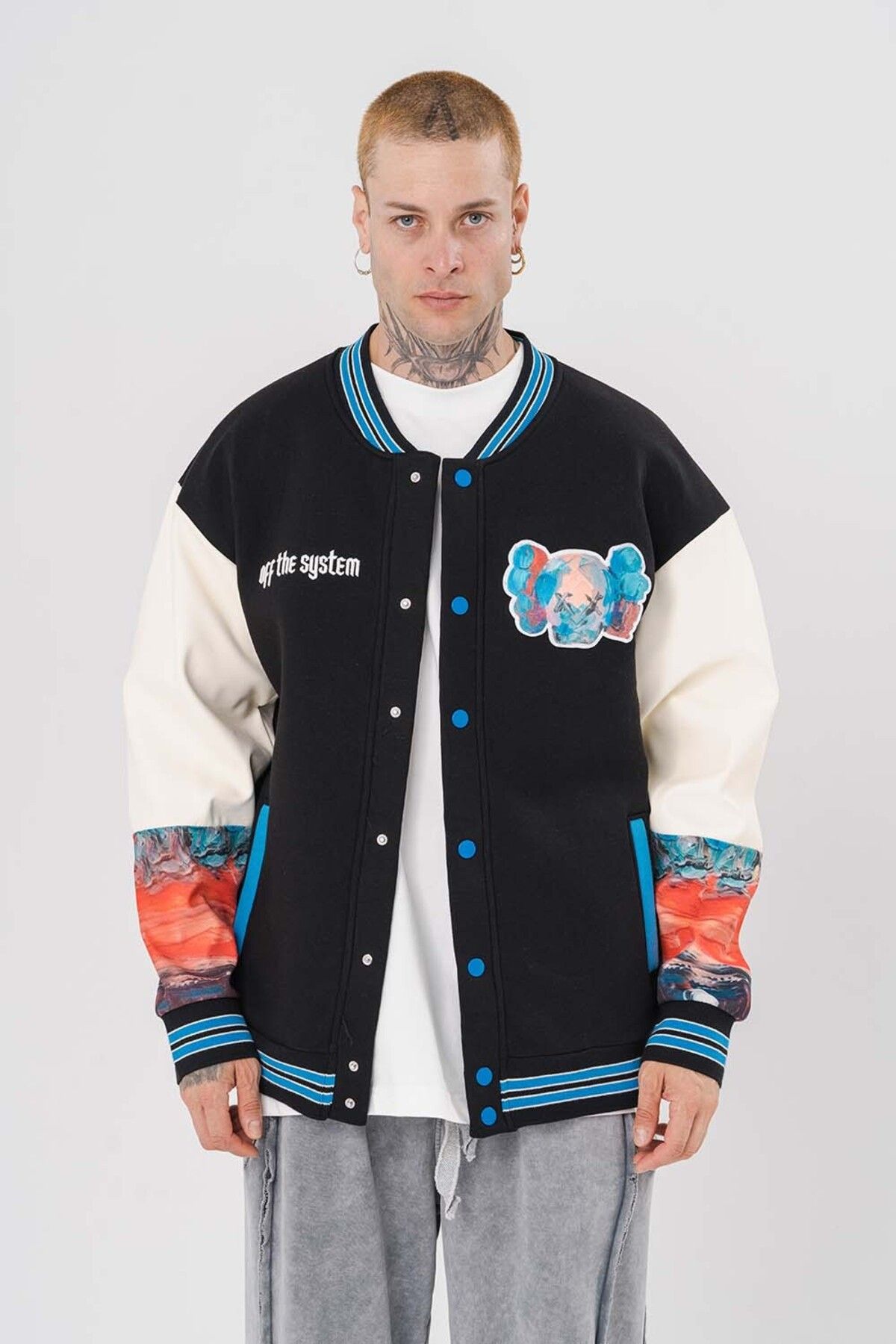 go gang own-Kaws Patch Detailed College Jacket 8