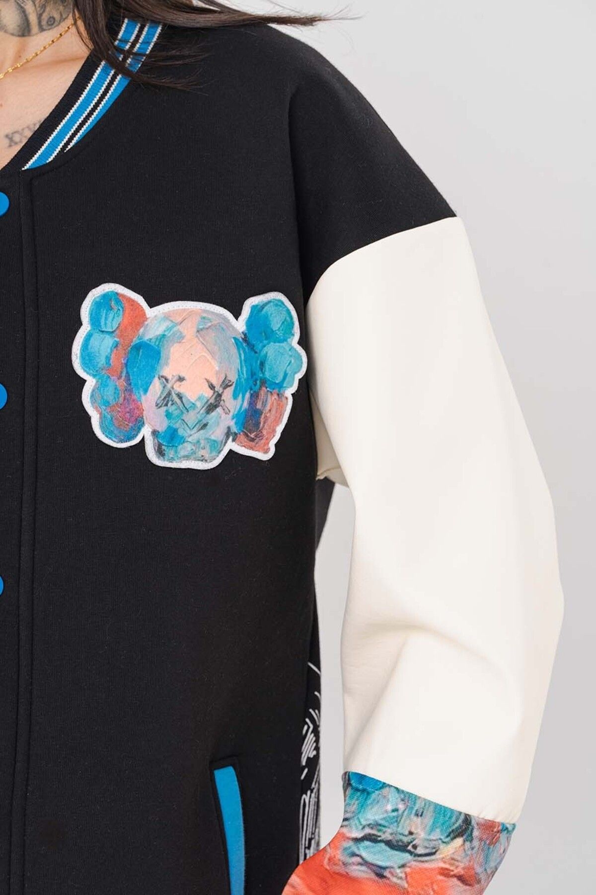 go gang own-Kaws Patch Detailed College Jacket 7
