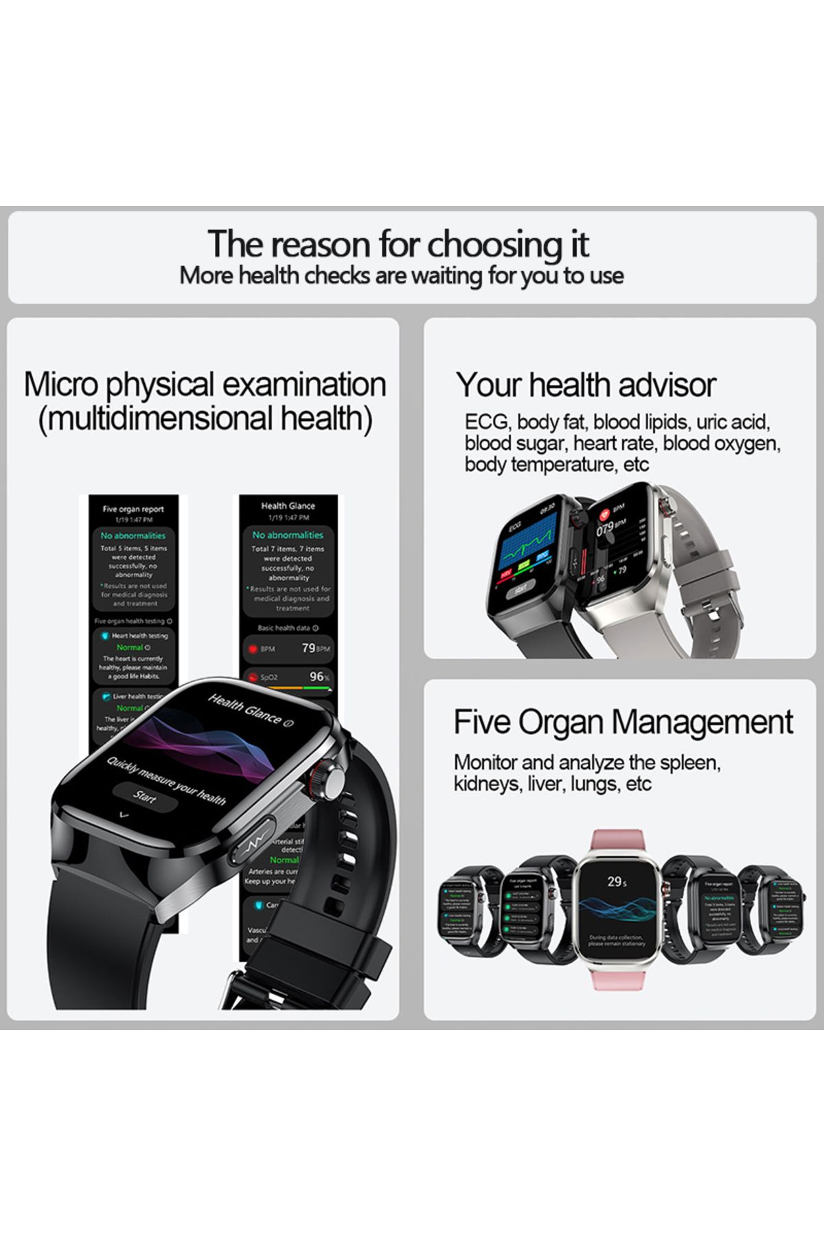 Choice-Blood Sugar ECG+PPG Smart Watch Men Women Blood Fat Uric acid BP Body Health inspect Bluetoothcal... 6