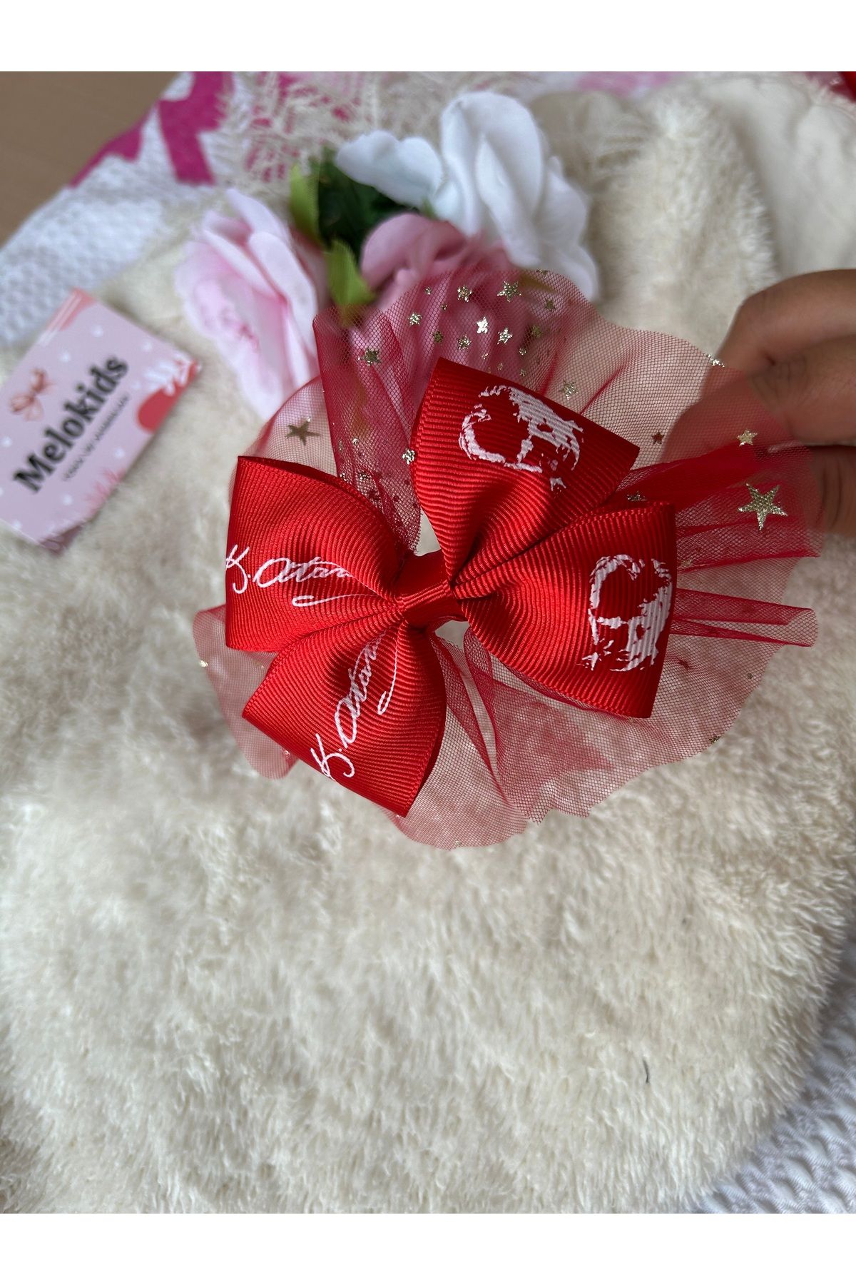 Melo-Atarürk Custom Made Crown Clasp with Printed Ribbon and Star Tulle Detail 2