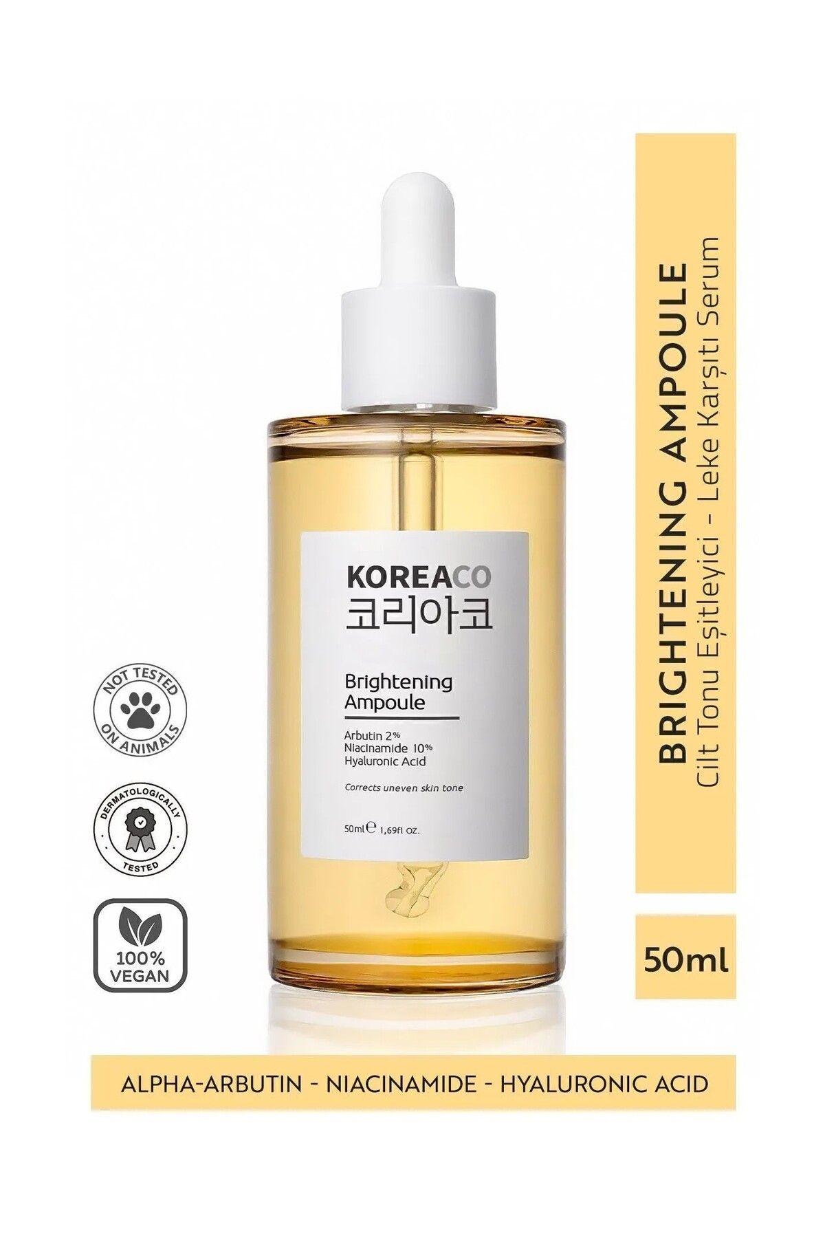 KOREACO CİLT TONUNU EŞİTLEYİCİ VE LEKE KARŞITI CİLDE PARLAKLIK KAZANDIRICI SERUM 50 ML