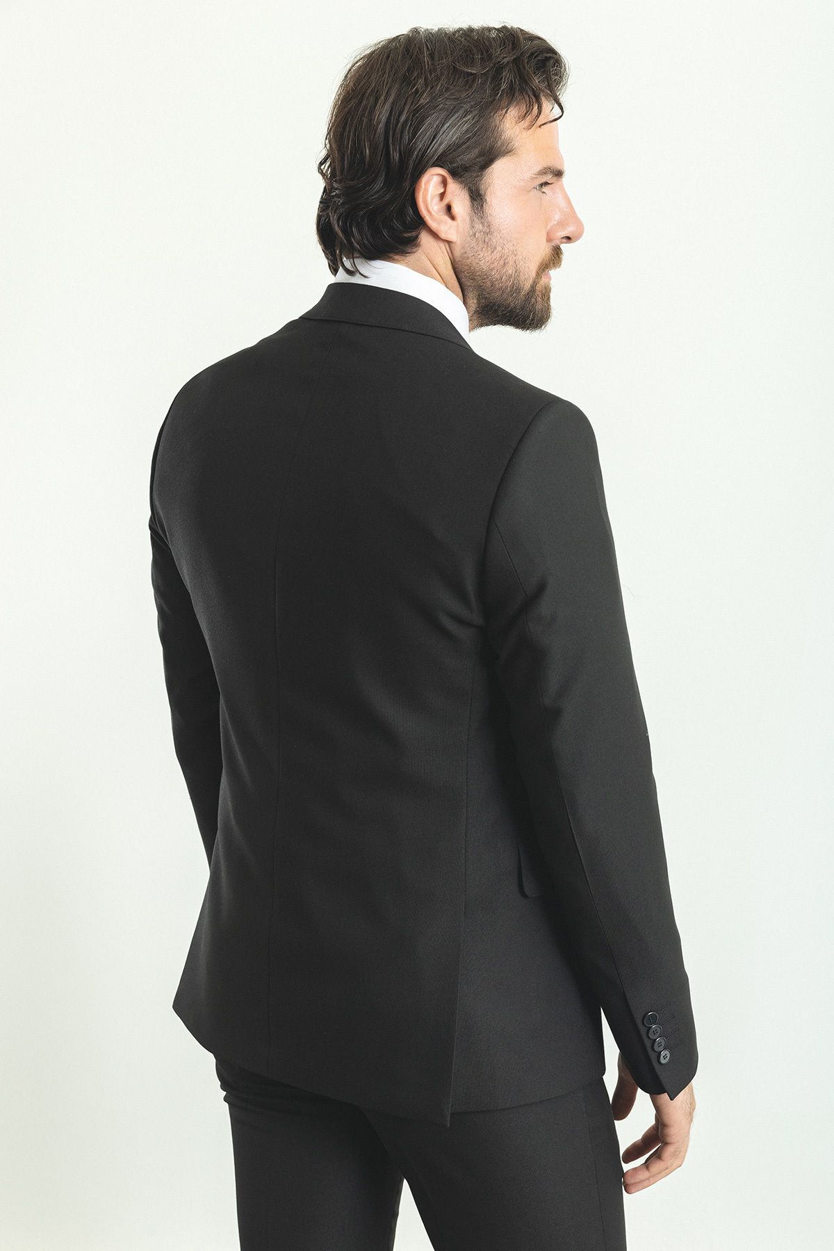 Mcr-Costum clasic pentru bărbați, negru, slim fit, cu guler larg 5