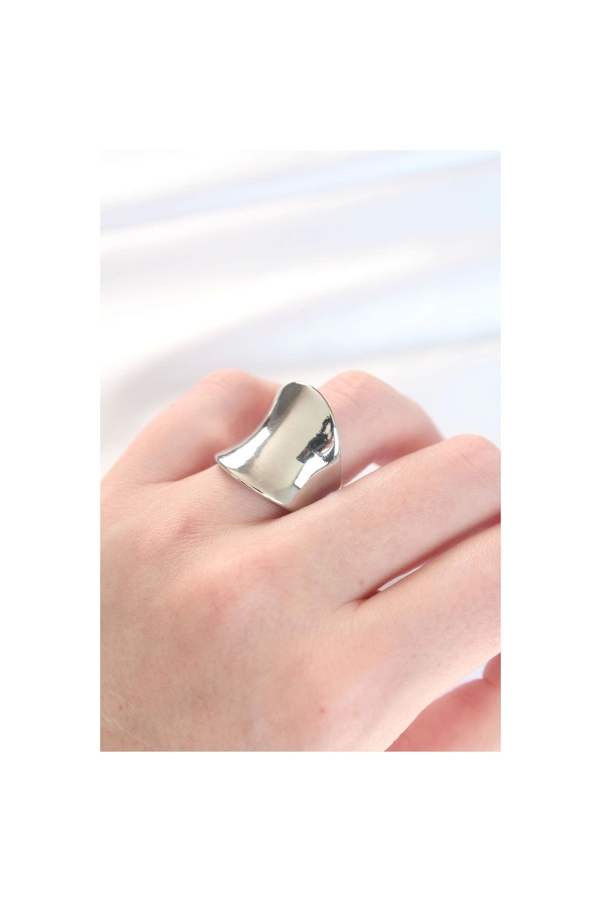 Narnuga Silver Renk Ayarlanabilir Kavisli Ayna Yüzük - TJ-BYK3114