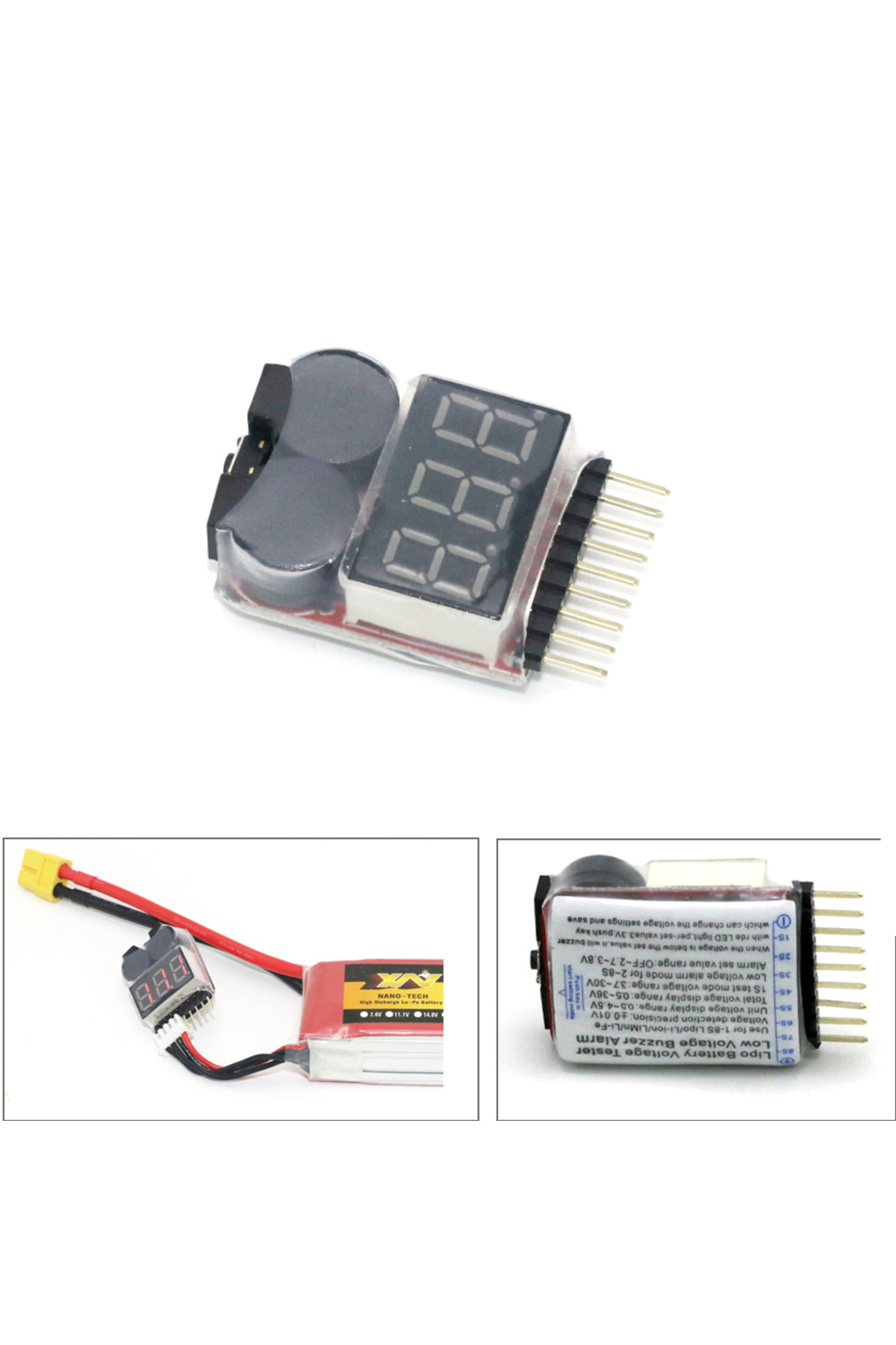 Choice-Lipo Battery Voltage Tester volt meter monitor buzzer Alarm 1-8s 3.7V-22.2V For Rc Lipo Battery M... 1