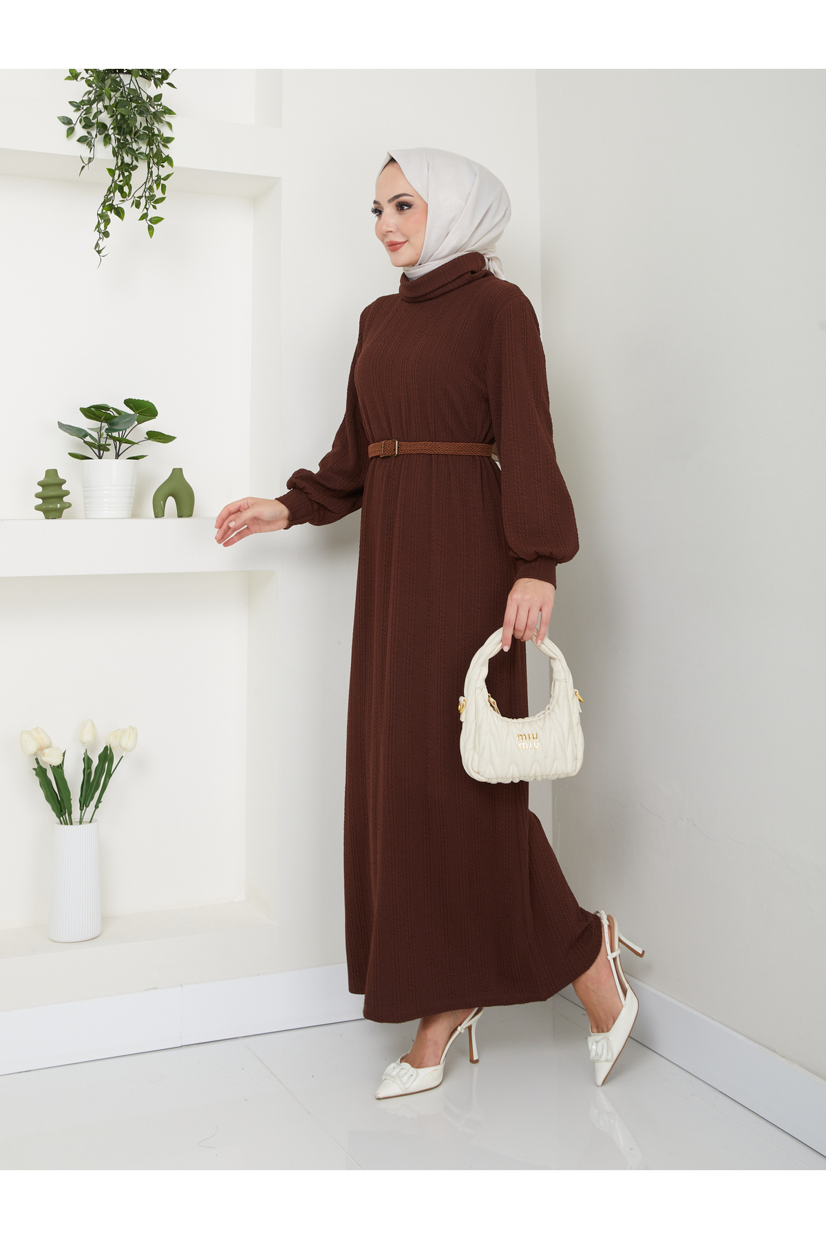VOLT CLOTHİNG-Γυναικείο φόρεμα με ζώνη με ζιβάγκο 1