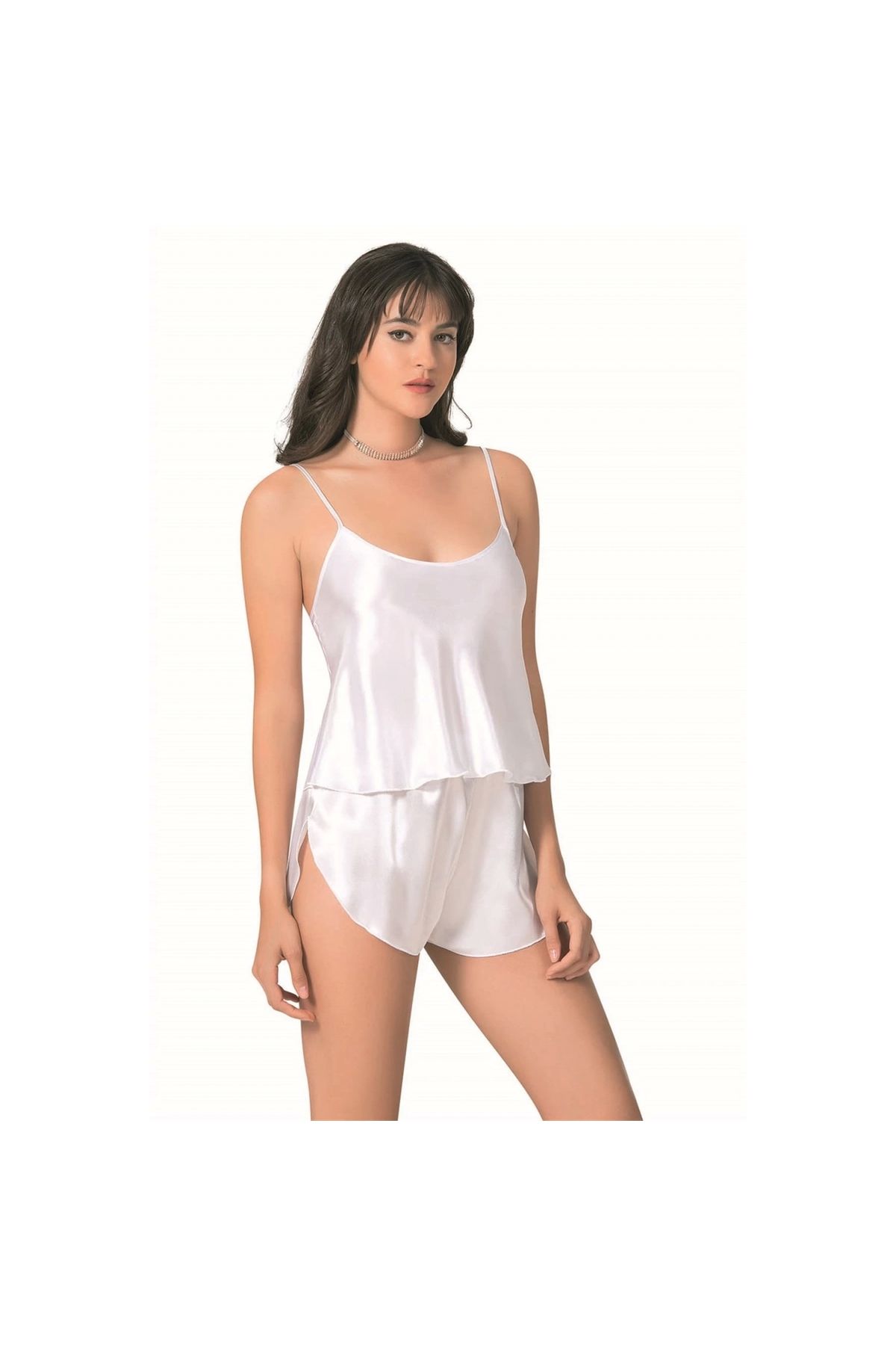 MİRALİVE MİRAXX Beyaz Saten Babydoll Şort Takımı