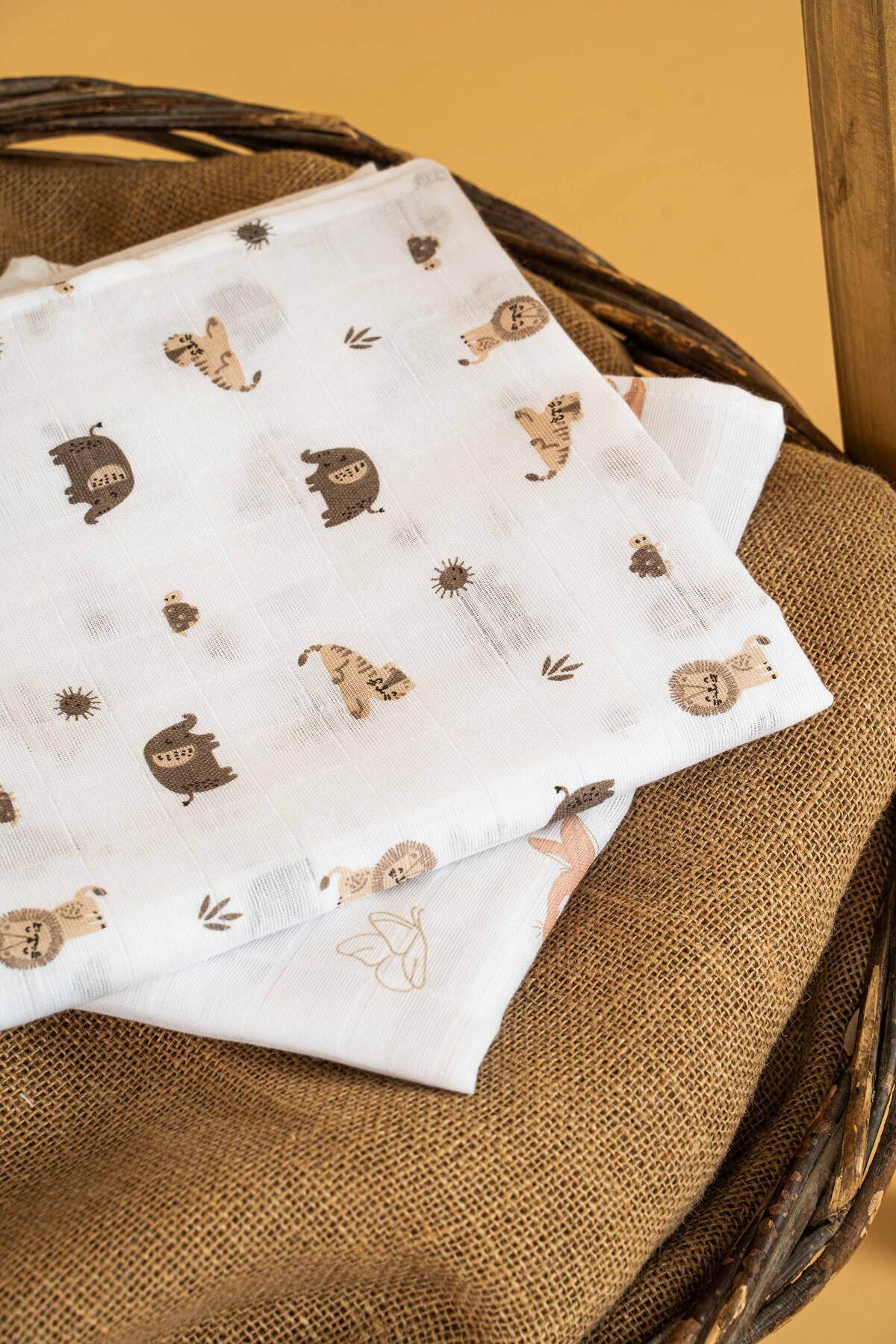 babynup Tek Katlı Yazlık Mini Safari Desenli Müslin Battaniye 120x120 Cm Naturel fotoğrafı 3 (önizleme)