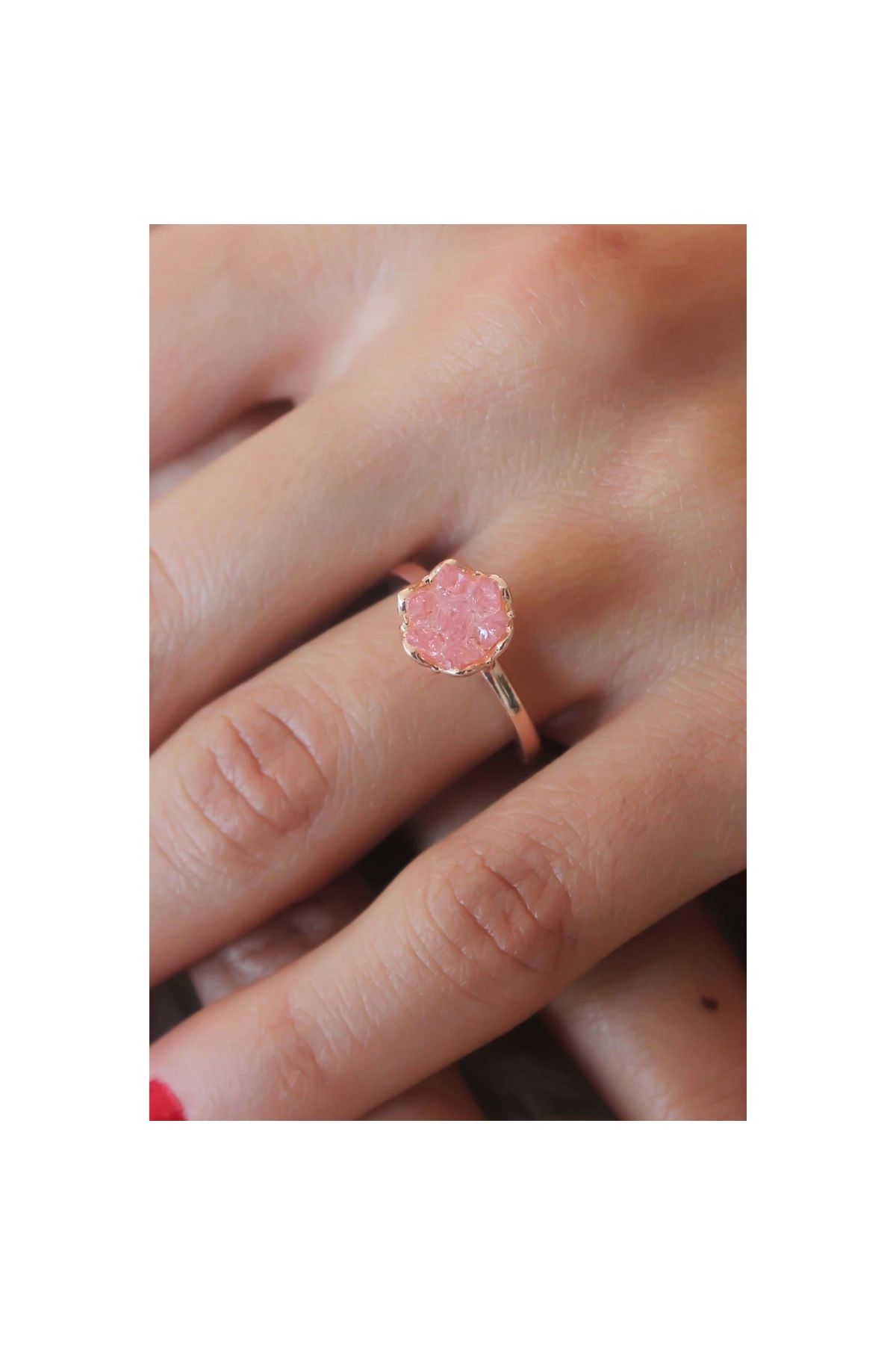 Narnuga Pembe Lotus Çiçek Figür Gold Renk Kadın Yüzük - TJ-BYK2485