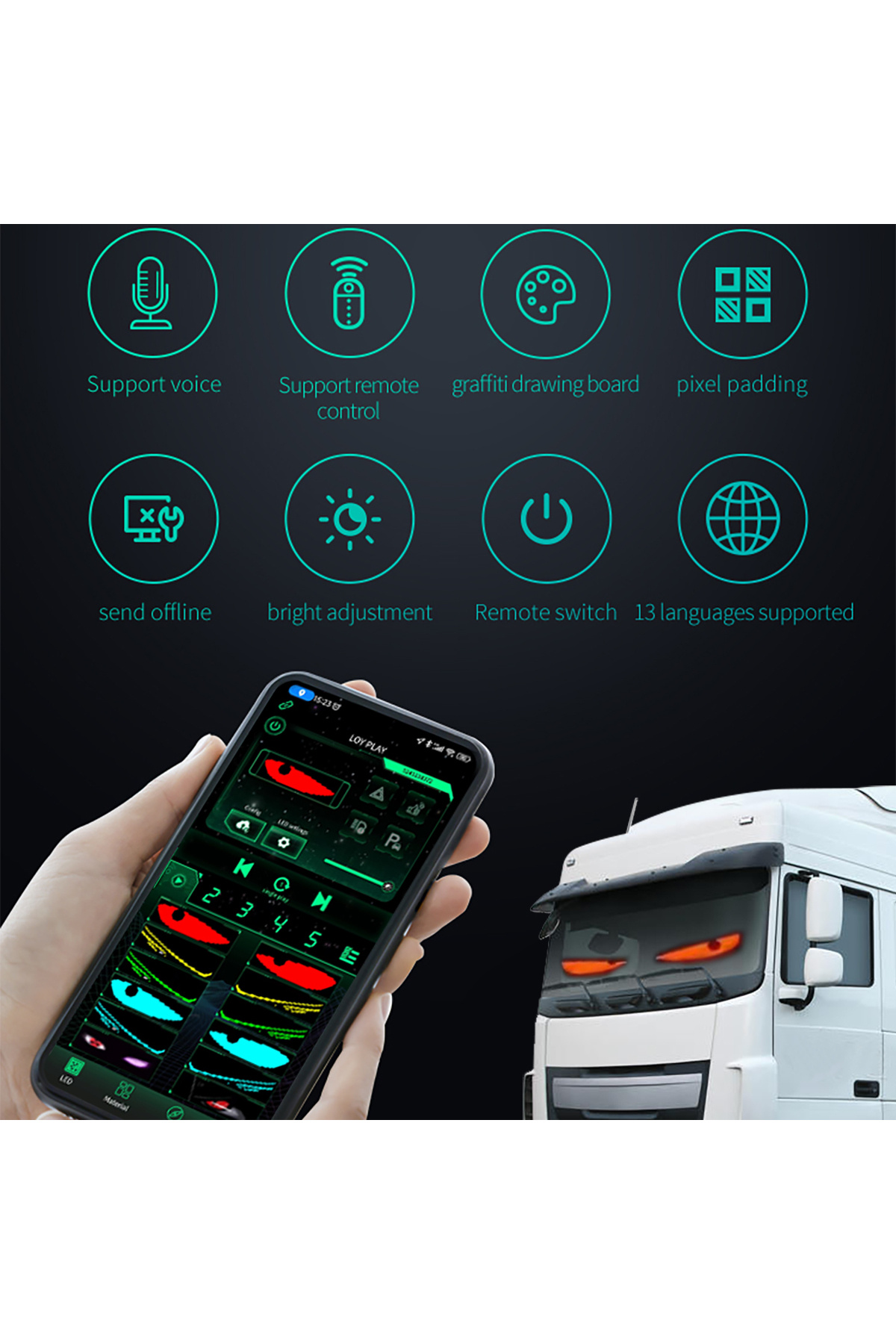 Choice-2024 Dynamic Devil's Eye Truck Windshield scrolling Advertising APP Automotive LED Matrix Pixel B... 3