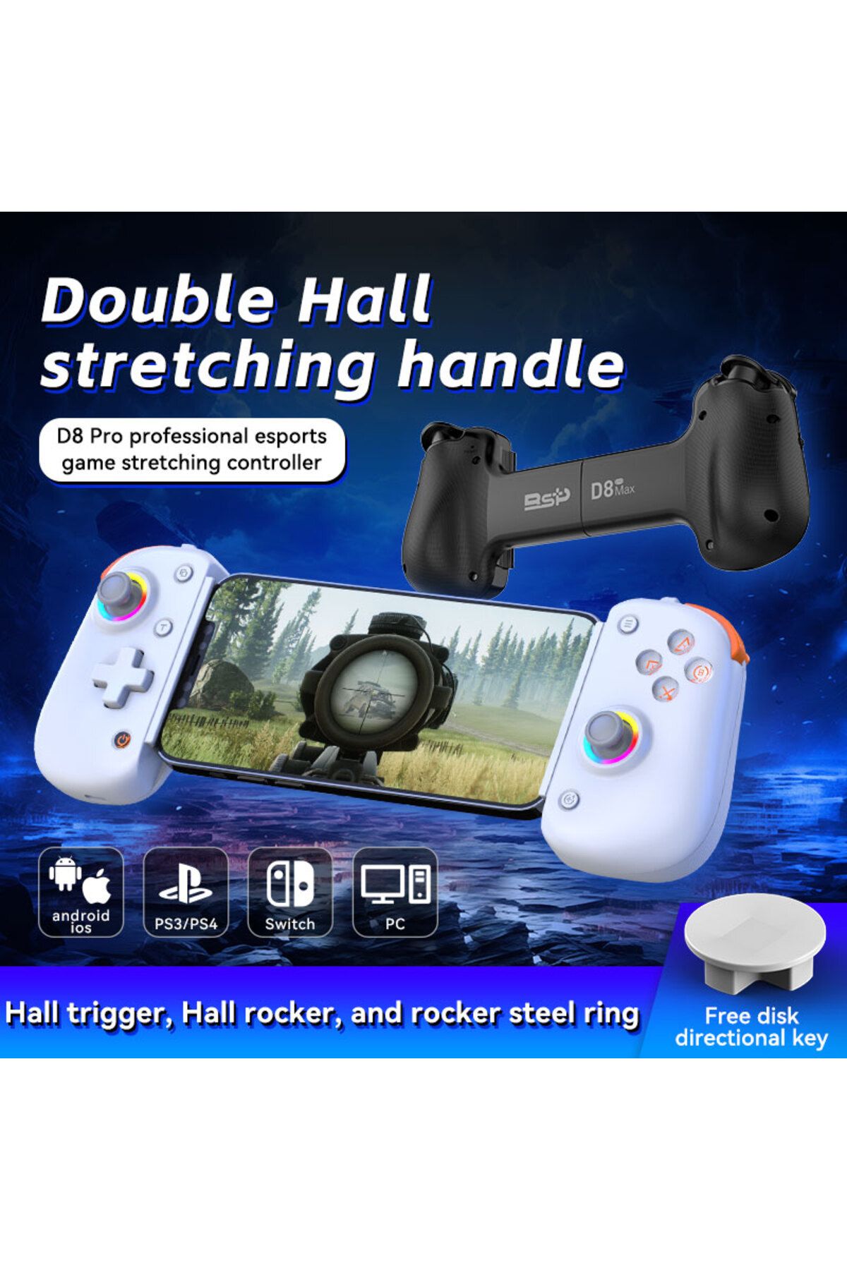 Choice-D8 por Gaming Dual Hall Flexible RGB Controller Streaming Gamepad for Tablet Android PS4 Switch P... 3