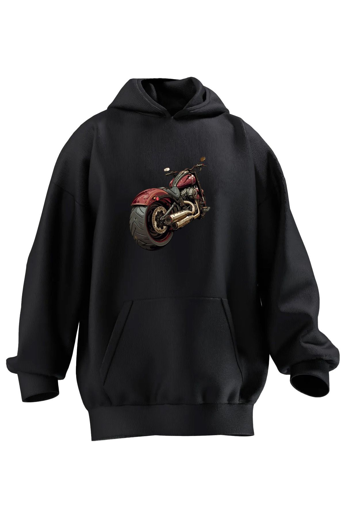 NMG TEKSTİL Hanorac Cu Glugă Unisex Din Bumbac Premium Negru Choper Moto Imprimat Cu 3 Fire Unisex - M
