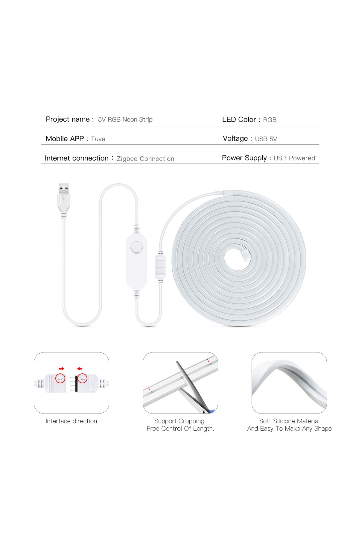 Lcamaw-RGB Neon Light 5V USB LED Strip Lights Zigbee 3.0 Controller Need Gateway Hub Bridge for Tuya Sma... 3