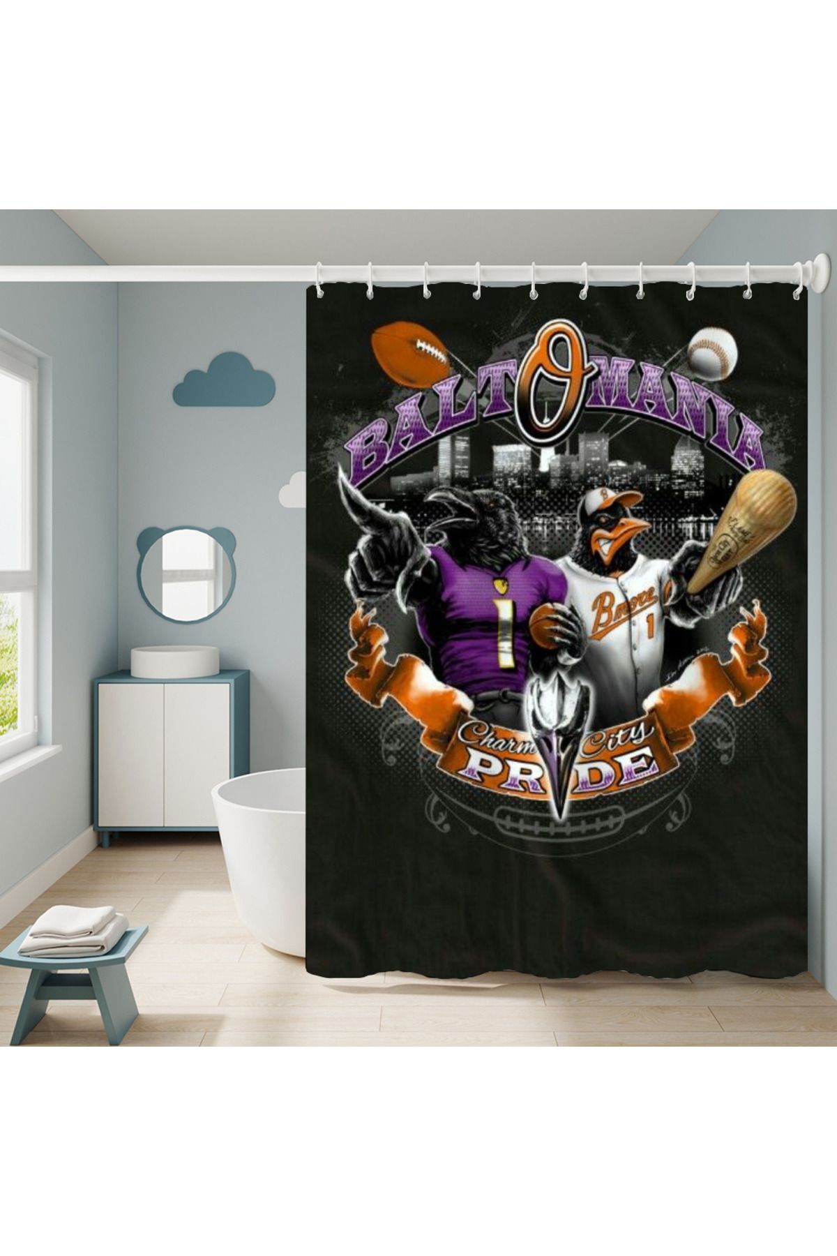 Choice-Bathroom Shower Curtain Bathroom Curtain Baltimore R-ravens Club Curtains for Bedrooms Folding Pa... 2