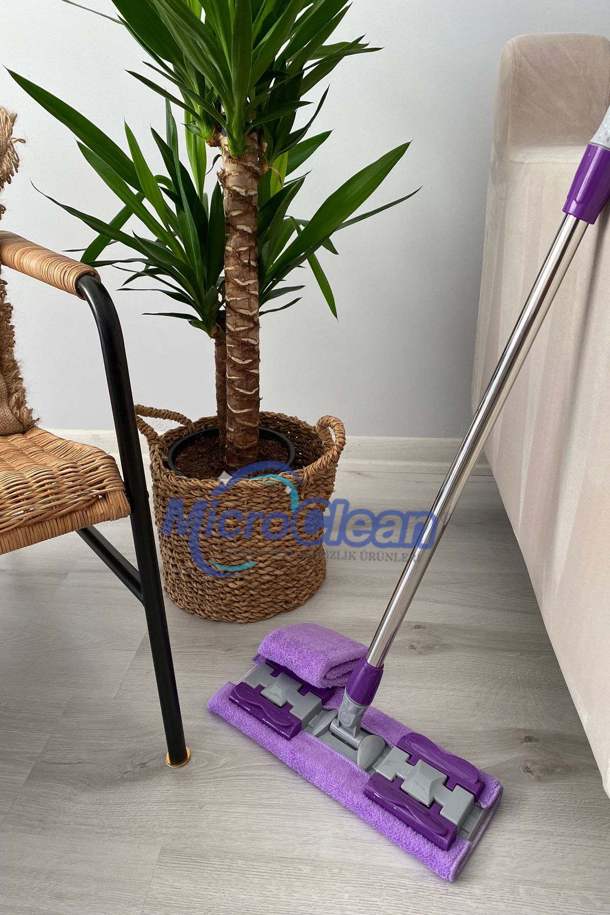 Micro Clean Missclean (1 ADET MOR YEDEK BEZ HEDİYELİ) Yer Mopu Yüzey Temizlik Mikrofiber Mandallı Mop