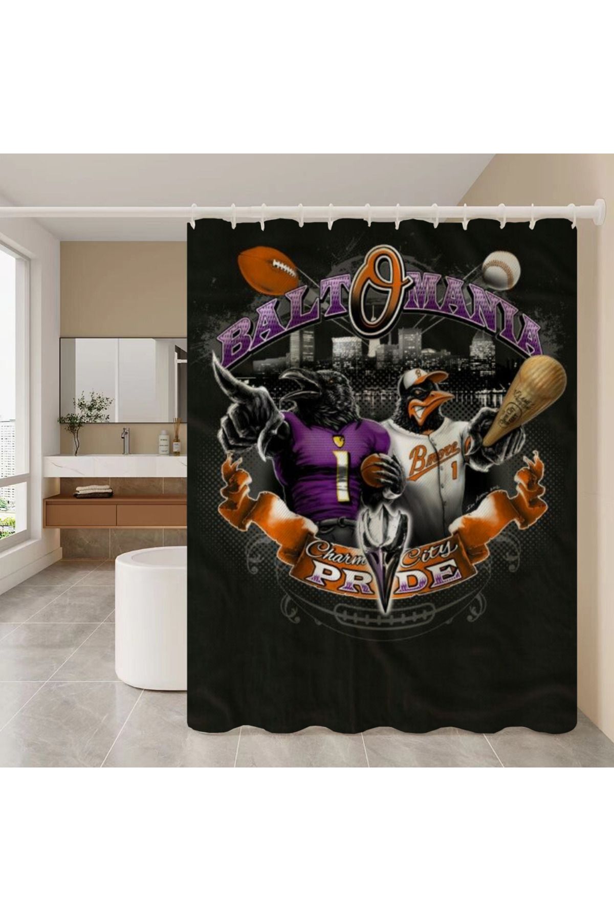 Choice-Bathroom Shower Curtain Bathroom Curtain Baltimore R-ravens Club Curtains for Bedrooms Folding Pa... 3